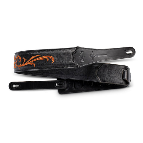 Taylor Nouveau 2.5" Embroidered Leather Guitar Strap, Black