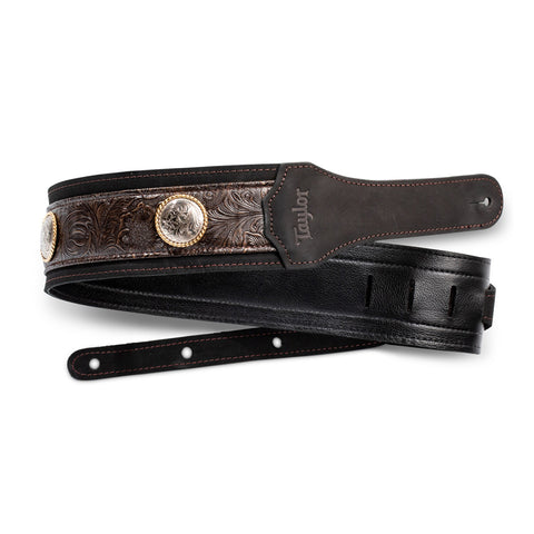 Taylor Grand Pacific 3" Nickel Concho Leather Guitar Strap, Black