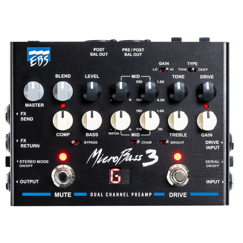 EBS MicroBass 3 Professional Outboard Preamp Effects Pedal
