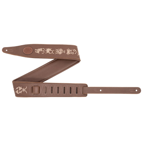 Levy's 2.5" Garment Leather Guitar Strap, Brown w/ Zodiac Signs