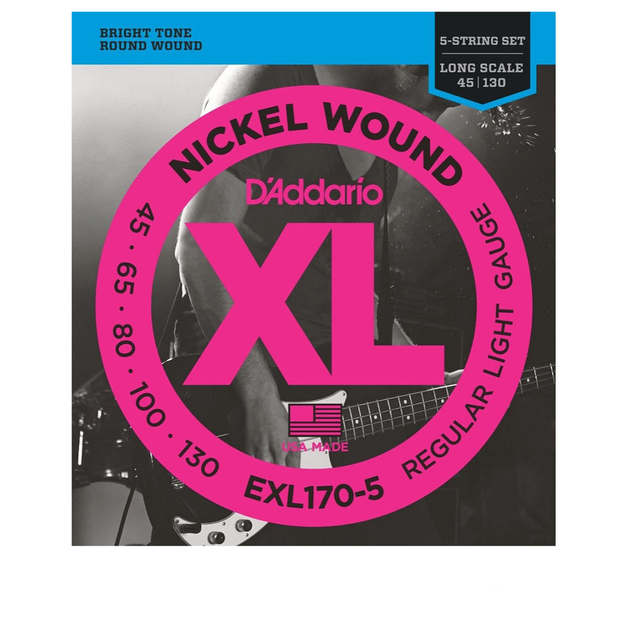 D'Addario EXL170-5 Nickel Wound 5-String Bass, Light, 45-130, Long Scale