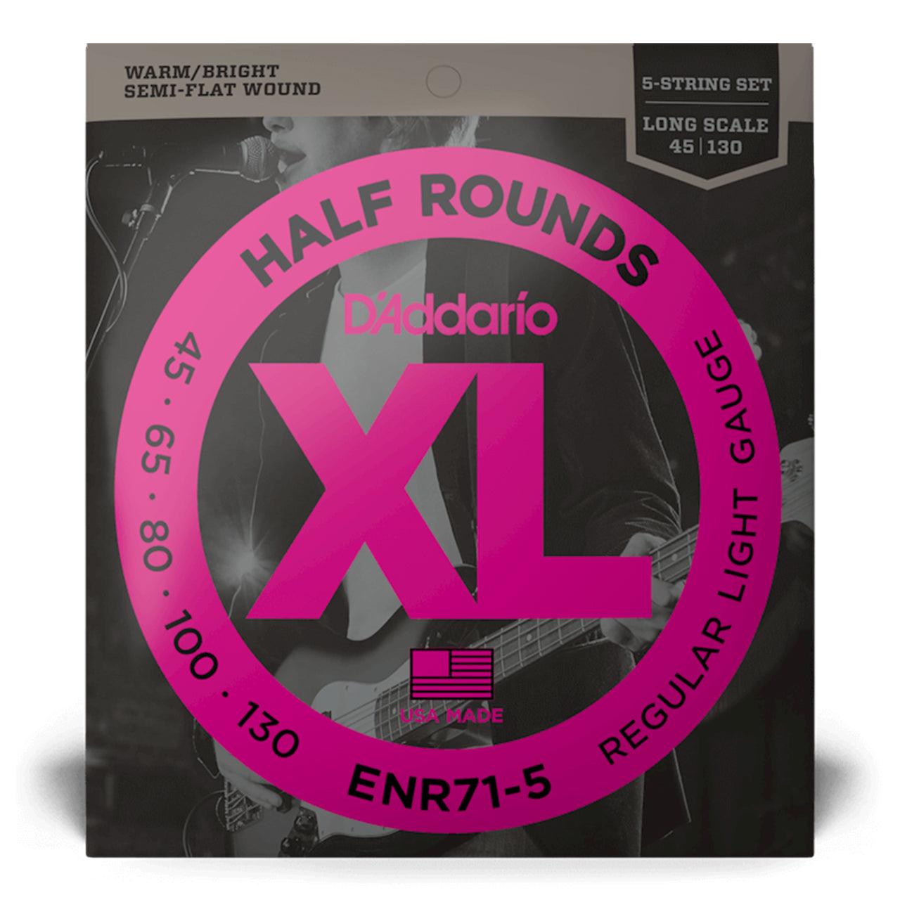 D'Addario ENR71-5 Regular Light 5-String Long Scale Electric Bass Strings, 45-130