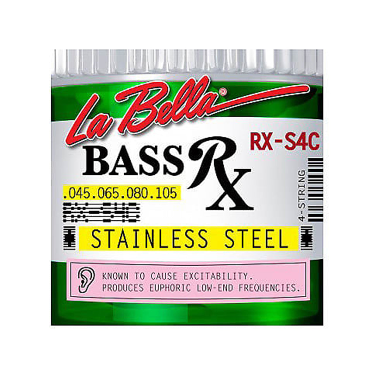 La Bella RX-S4C Stainless Steel Round Wound 4-String Electric Bass Strings, 45-105