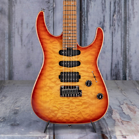 Charvel USA Select DK24 HSS 2PT CM QM Electric Guitar, Autumn Glow, front closeup