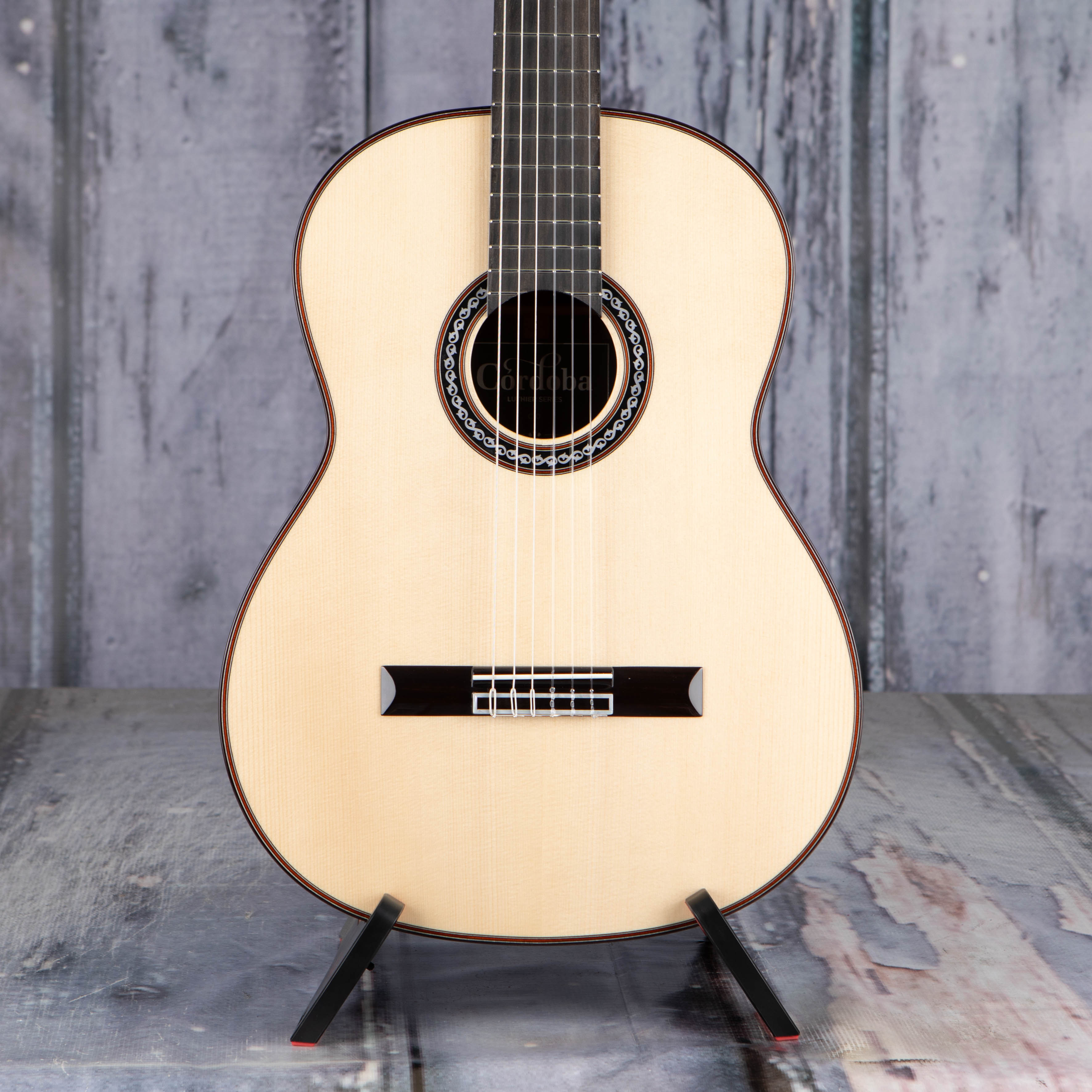 Cordoba C10 SP Classical Guitar, Natural, front closeup