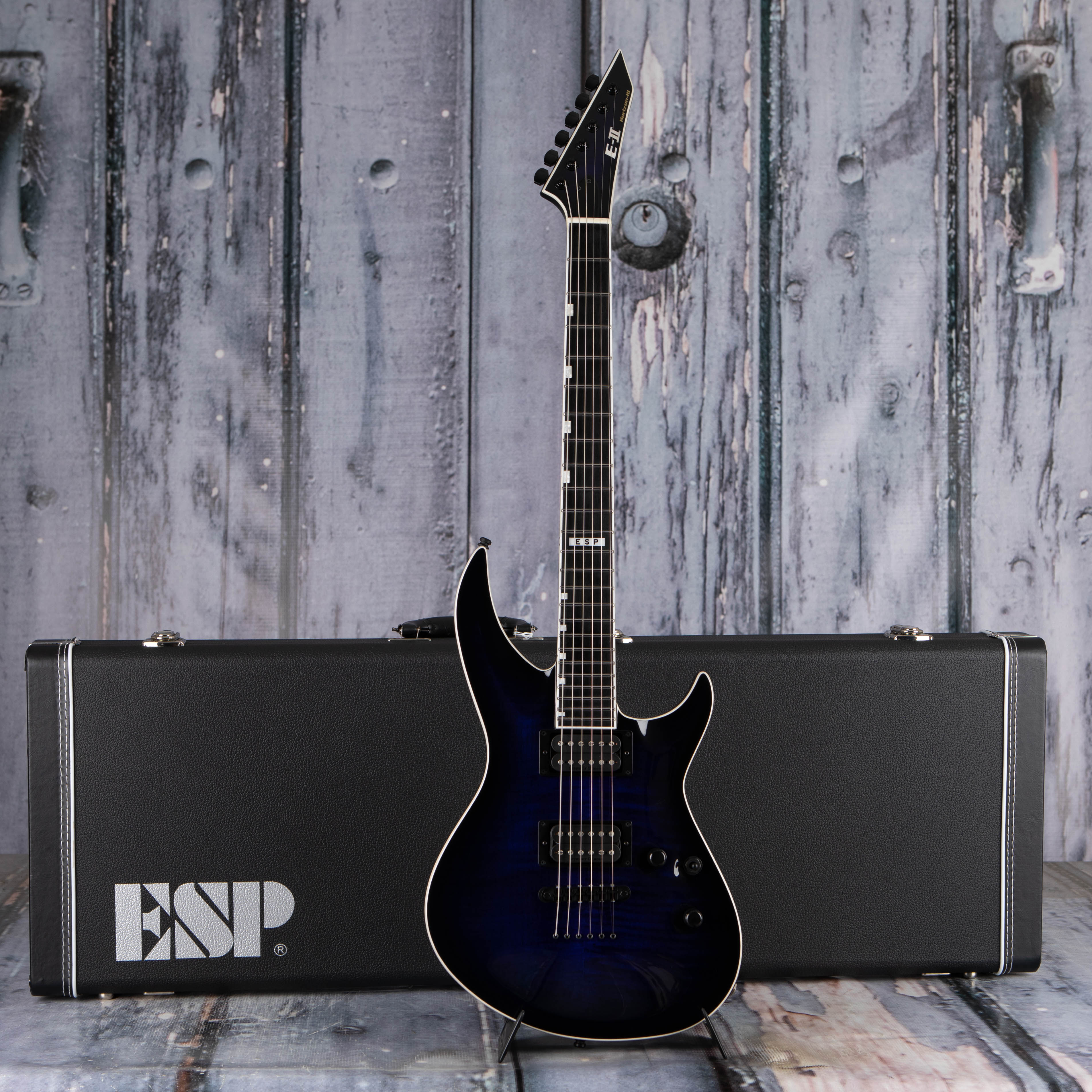 ESP E-II Horizon III Electric Guitar, Reindeer Blue, case