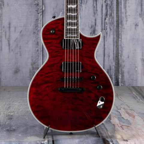 ESP LTD EC-1000QM Fluence Electric Guitar, See Thru Black Cherry, front closeup