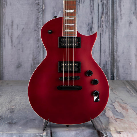 ESP LTD EC-256 Electric Guitar, Candy Apple Red Satin, front closeup