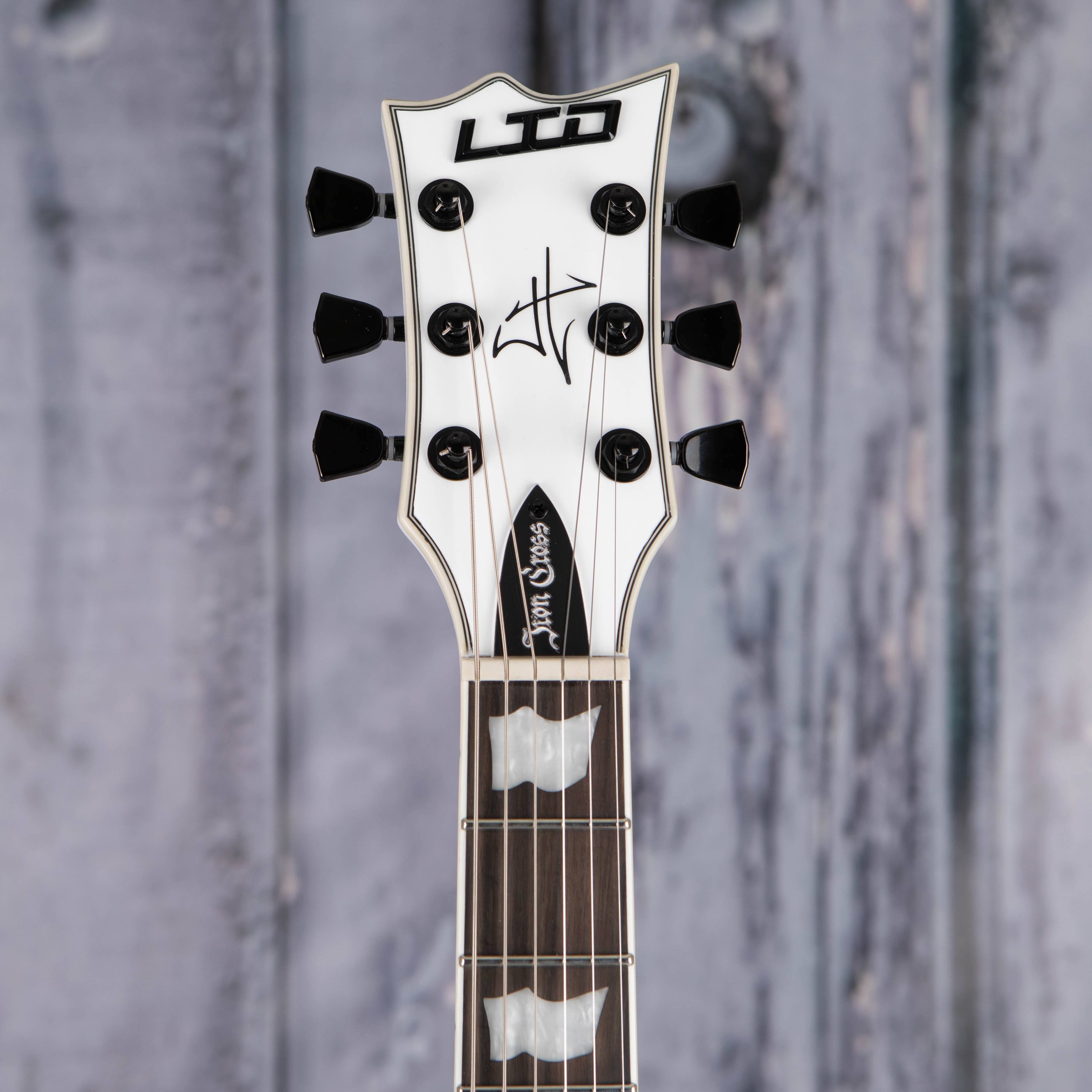 ESP LTD Iron Cross James Hetfield Signature Series Electric Guitar, Snow White, front headstock