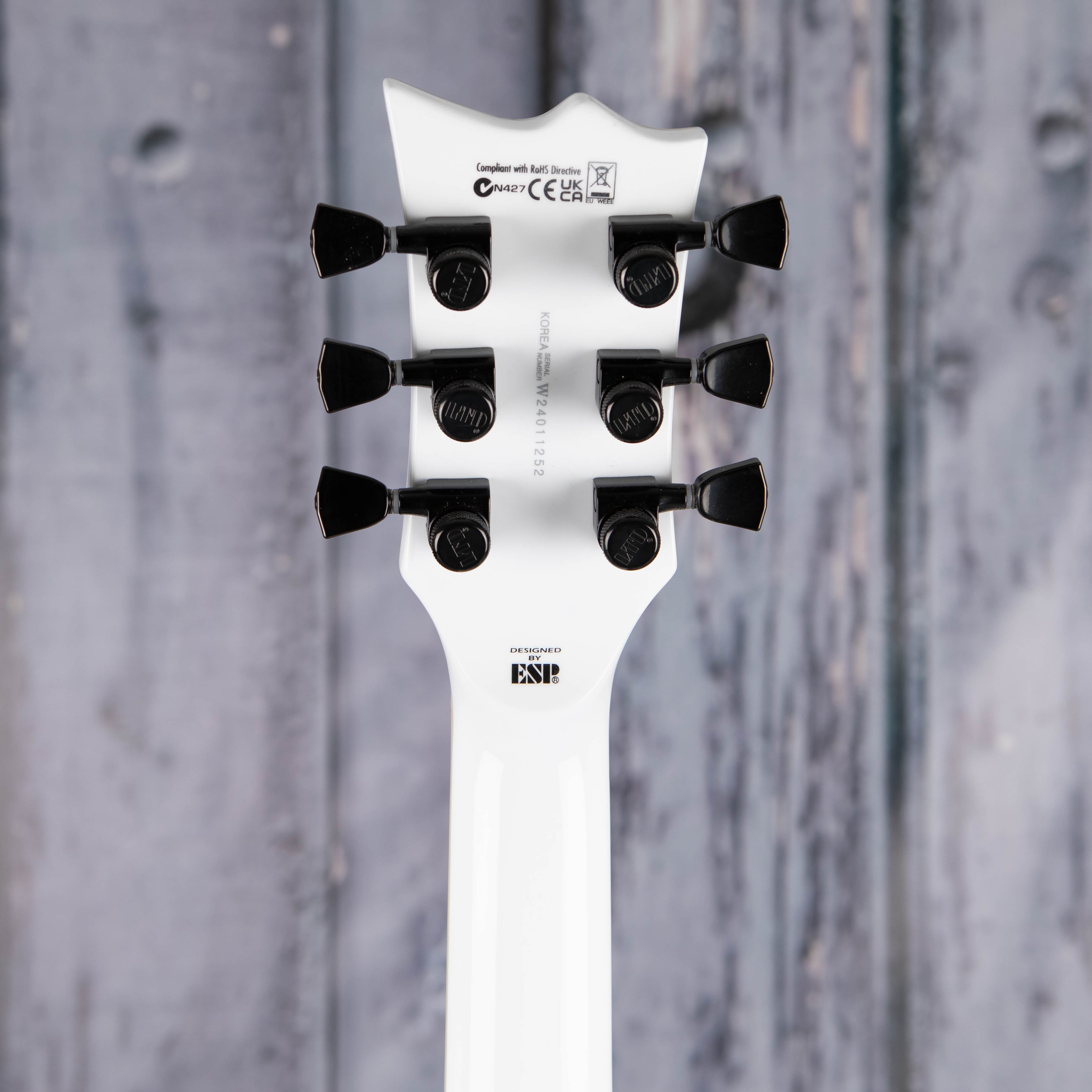 ESP LTD Iron Cross James Hetfield Signature Series Electric Guitar, Snow White, back headstock