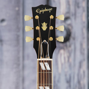 Epiphone 1960 Hummingbird Reissue Acoustic/Electric Guitar, Heritage Cherry Sunburst, front headstock