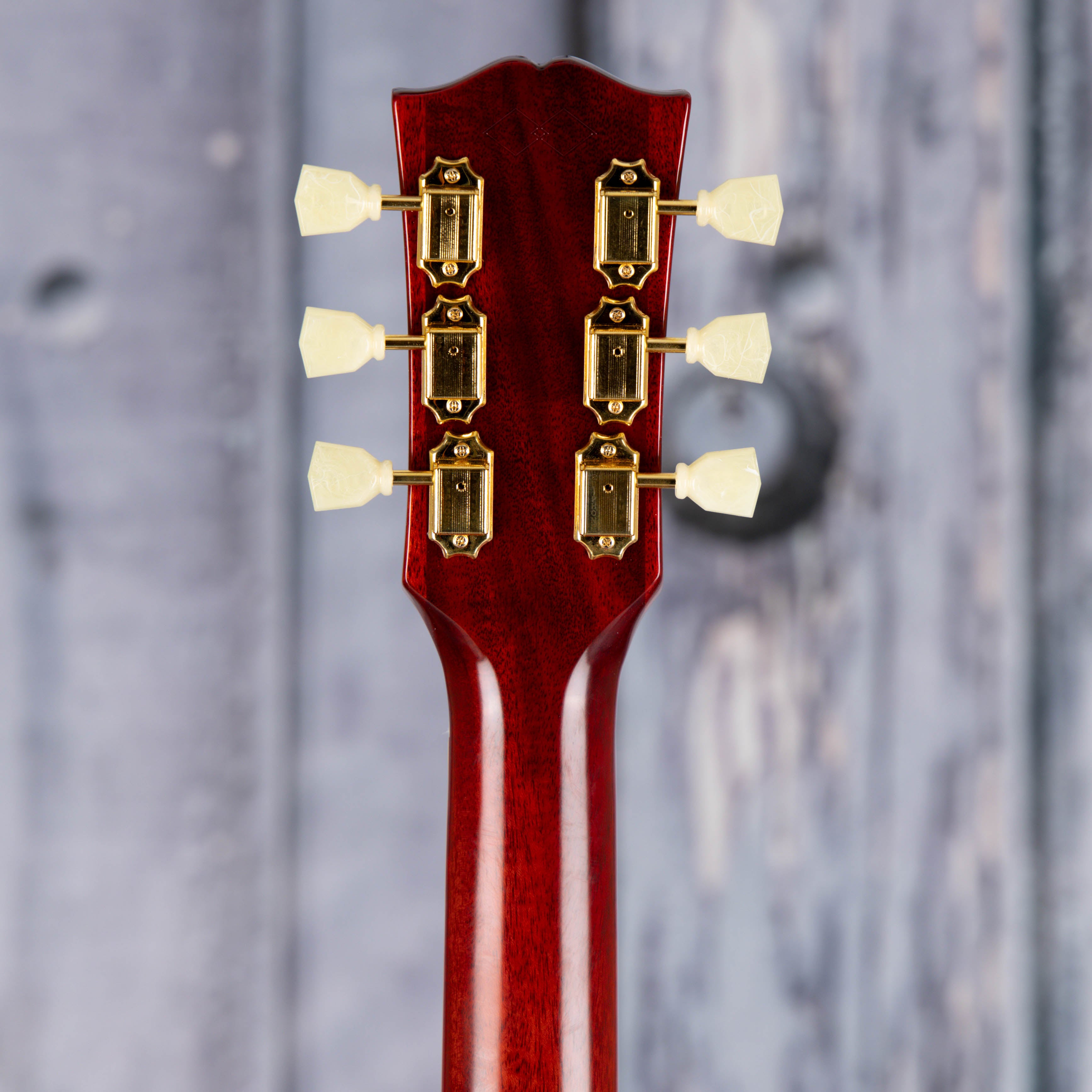 Epiphone 1960 Hummingbird Reissue Acoustic/Electric Guitar, Heritage Cherry Sunburst, back headstock