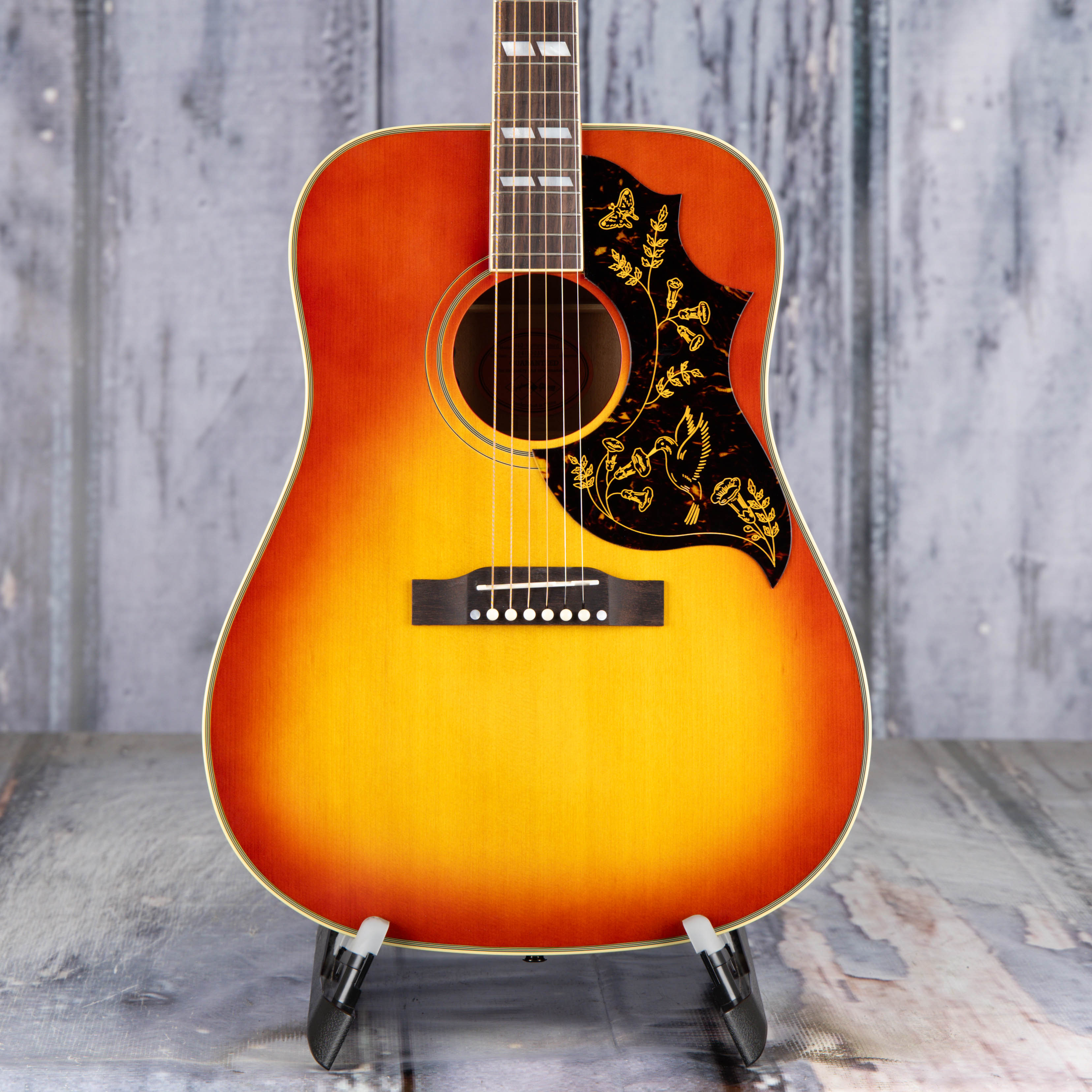 Epiphone 1960 Hummingbird Reissue Acoustic/Electric Guitar, Heritage Cherry Sunburst, front closeup