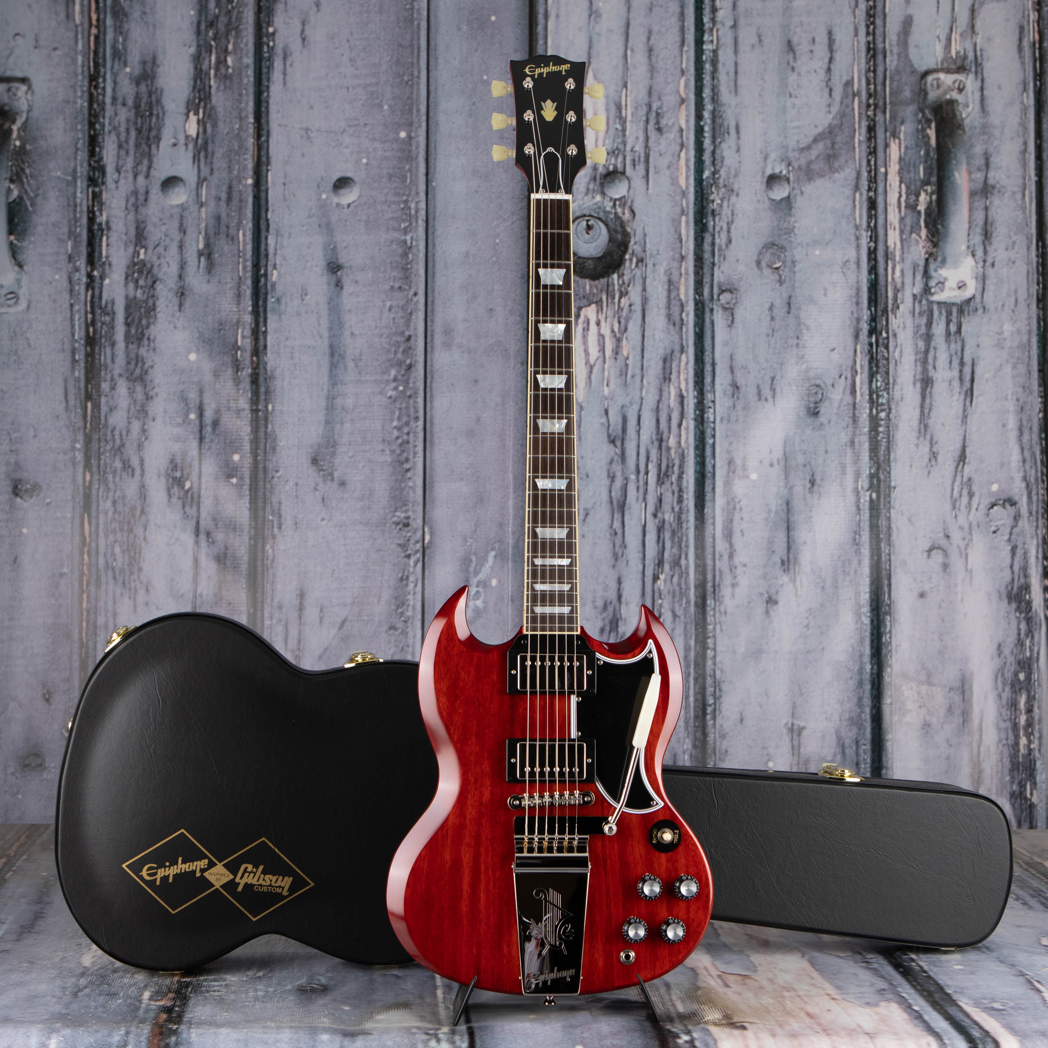 Epiphone 1964 SG Standard W/ Maestro Vibrola Reissue Electric Guitar, Cherry Red, case