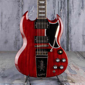 Epiphone 1964 SG Standard W/ Maestro Vibrola Reissue Electric Guitar, Cherry Red, front closeup