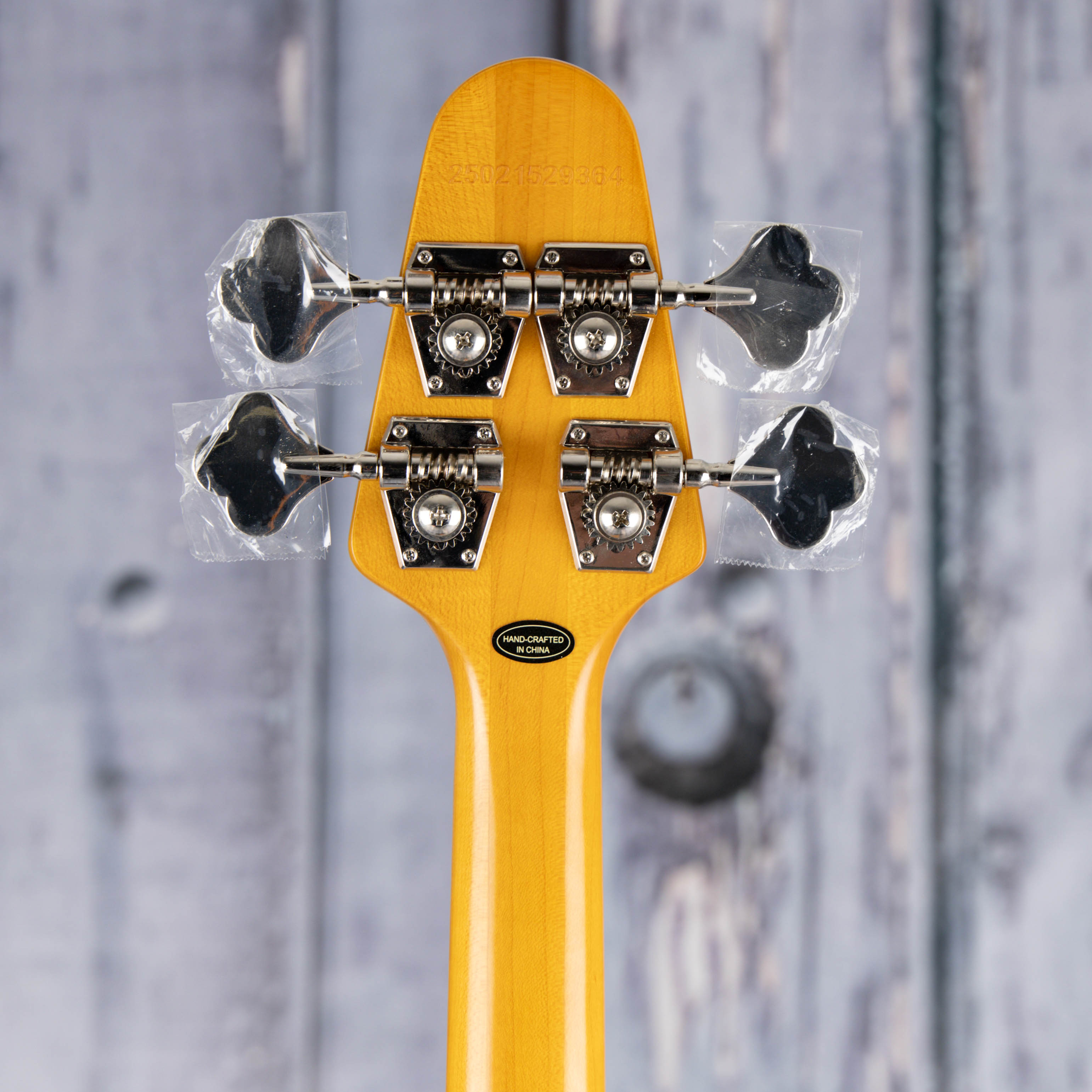 Epiphone Grabber Electric Bass Guitar, Ebony, back headstock