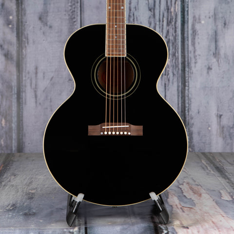 Epiphone J-180 LS Acoustic/Electric Guitar, Ebony, front closeup