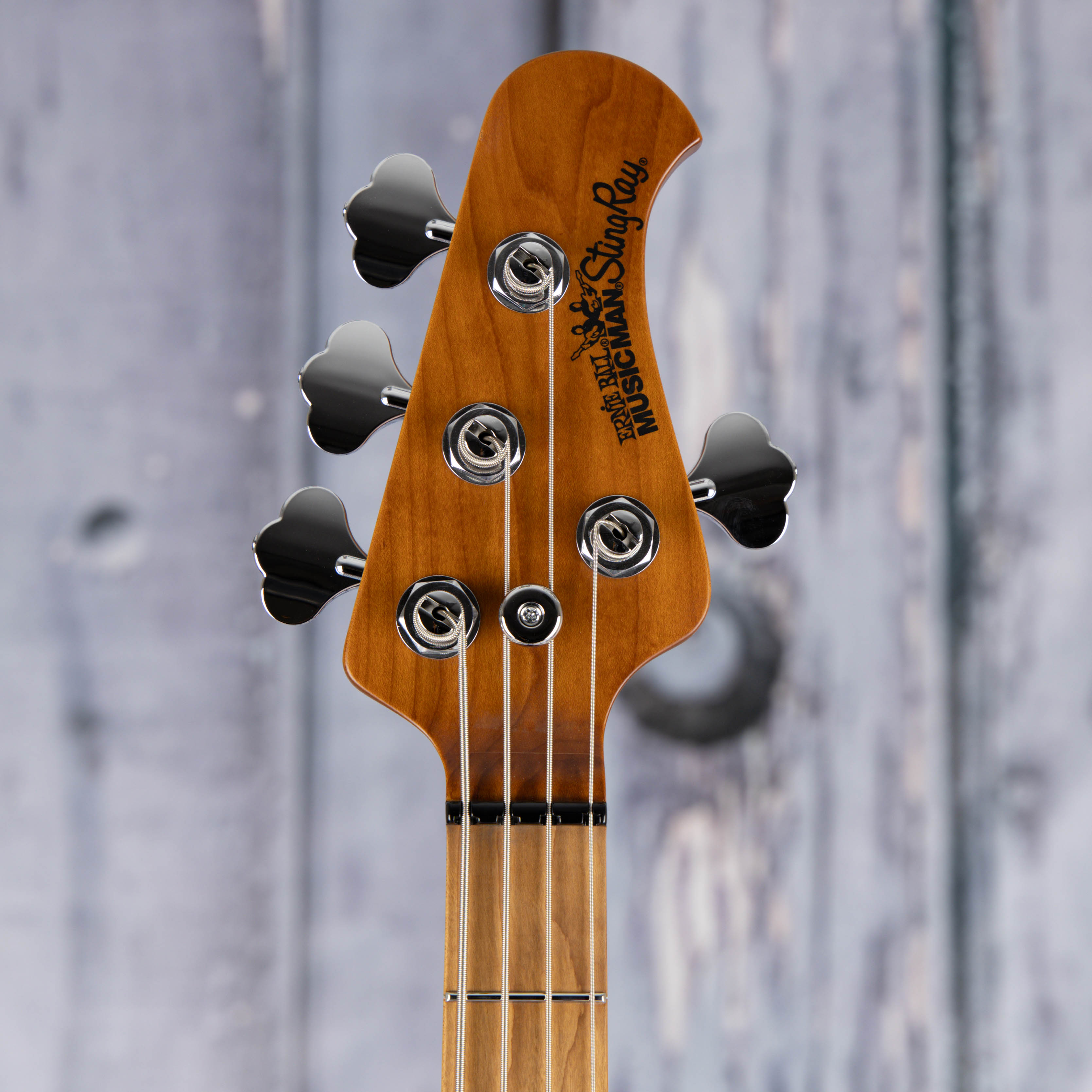 Ernie Ball Music Man StingRay Special Bass Guitar, Black, front headstock