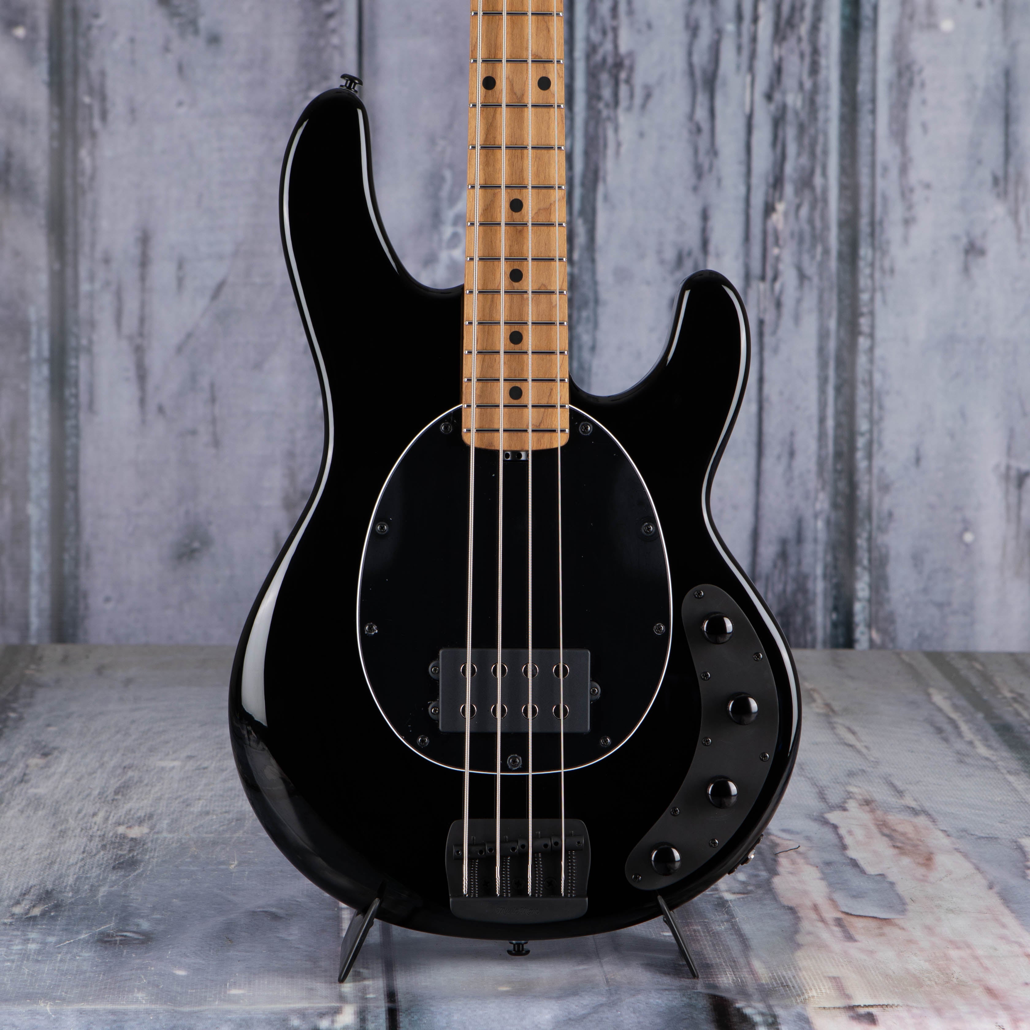 Ernie Ball Music Man StingRay Special Bass Guitar, Black, front closeup