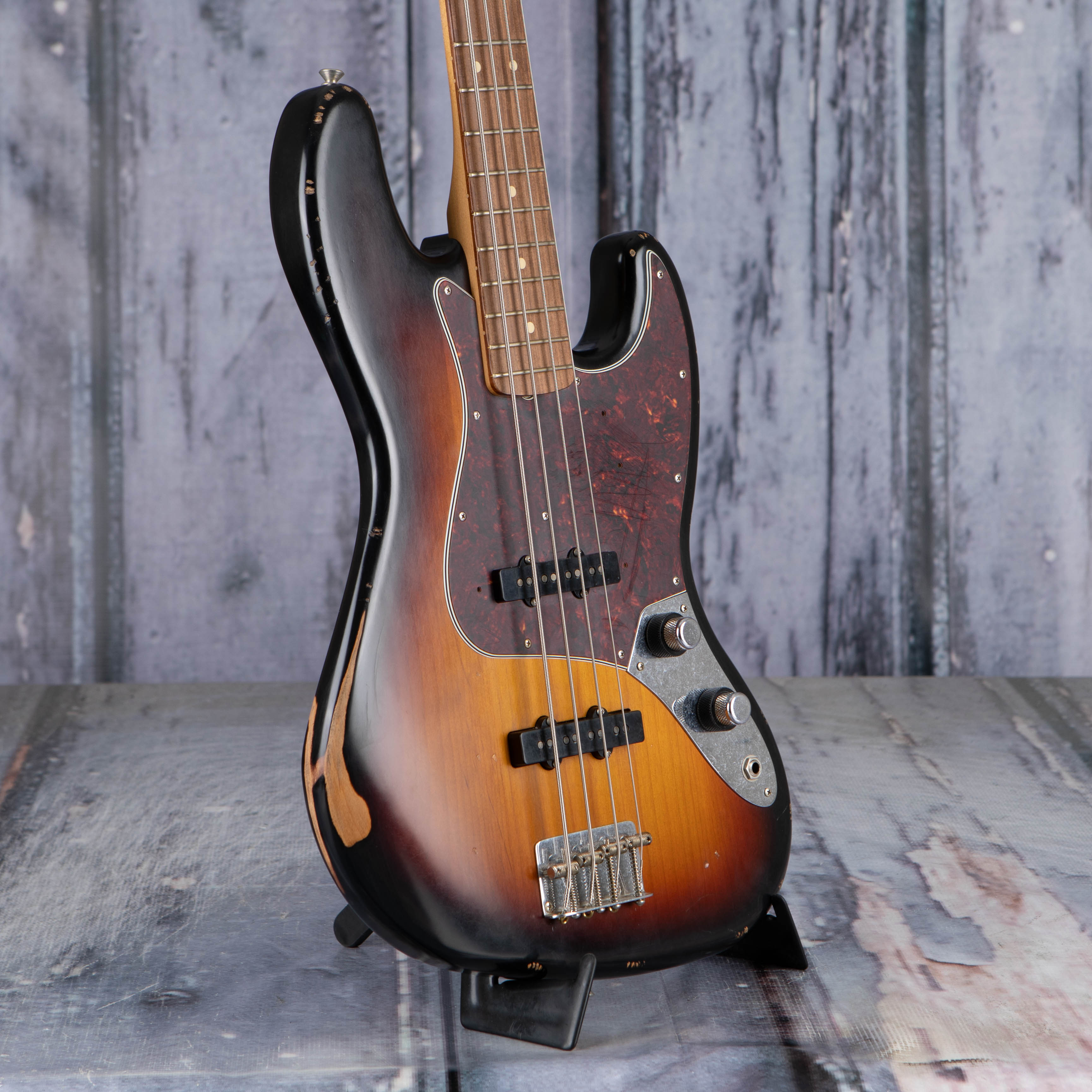 Fender 60th Anniversary Road Worn Jazz Bass Guitar, 3-Color Sunburst, angle