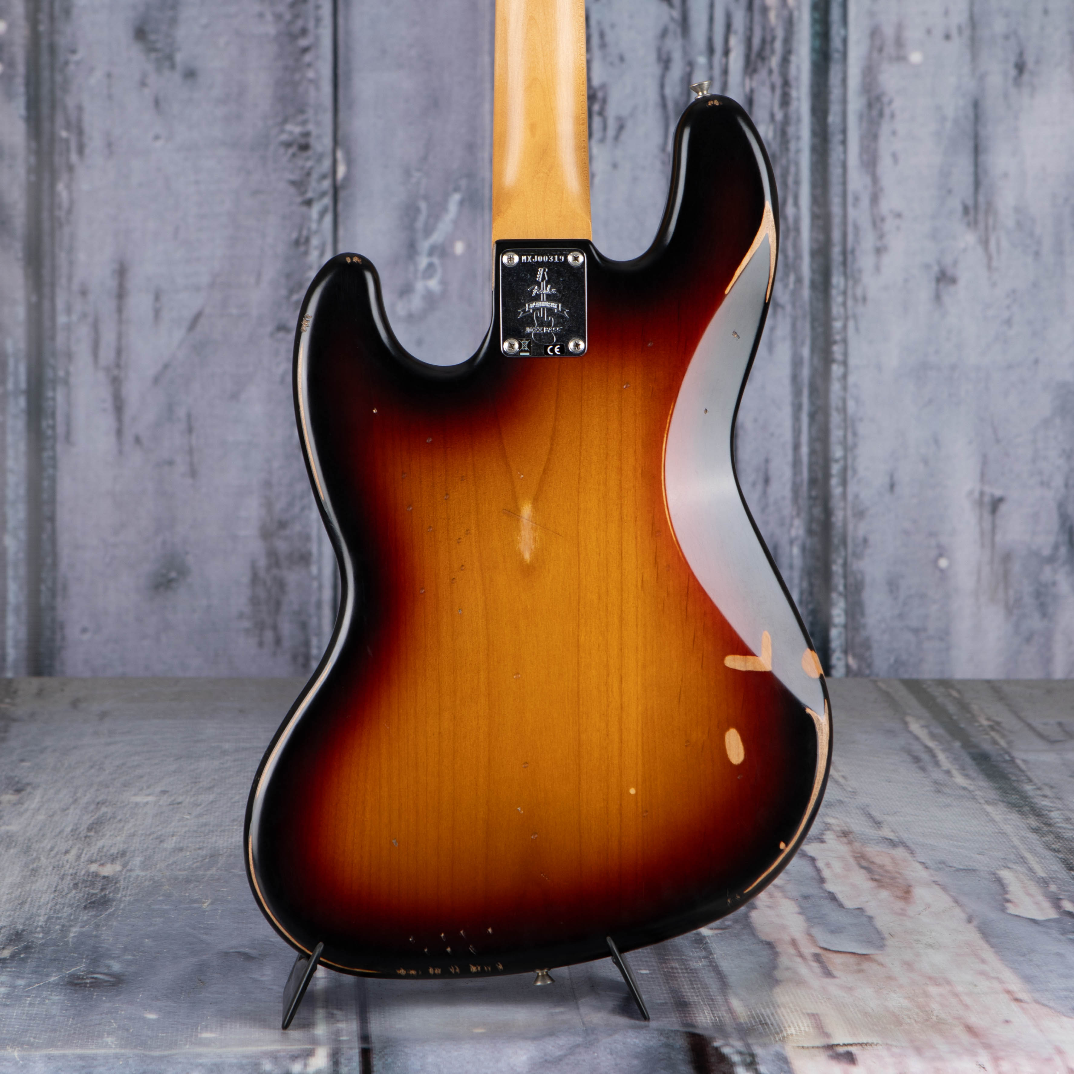 Fender 60th Anniversary Road Worn Jazz Bass Guitar, 3-Color Sunburst, back closeup