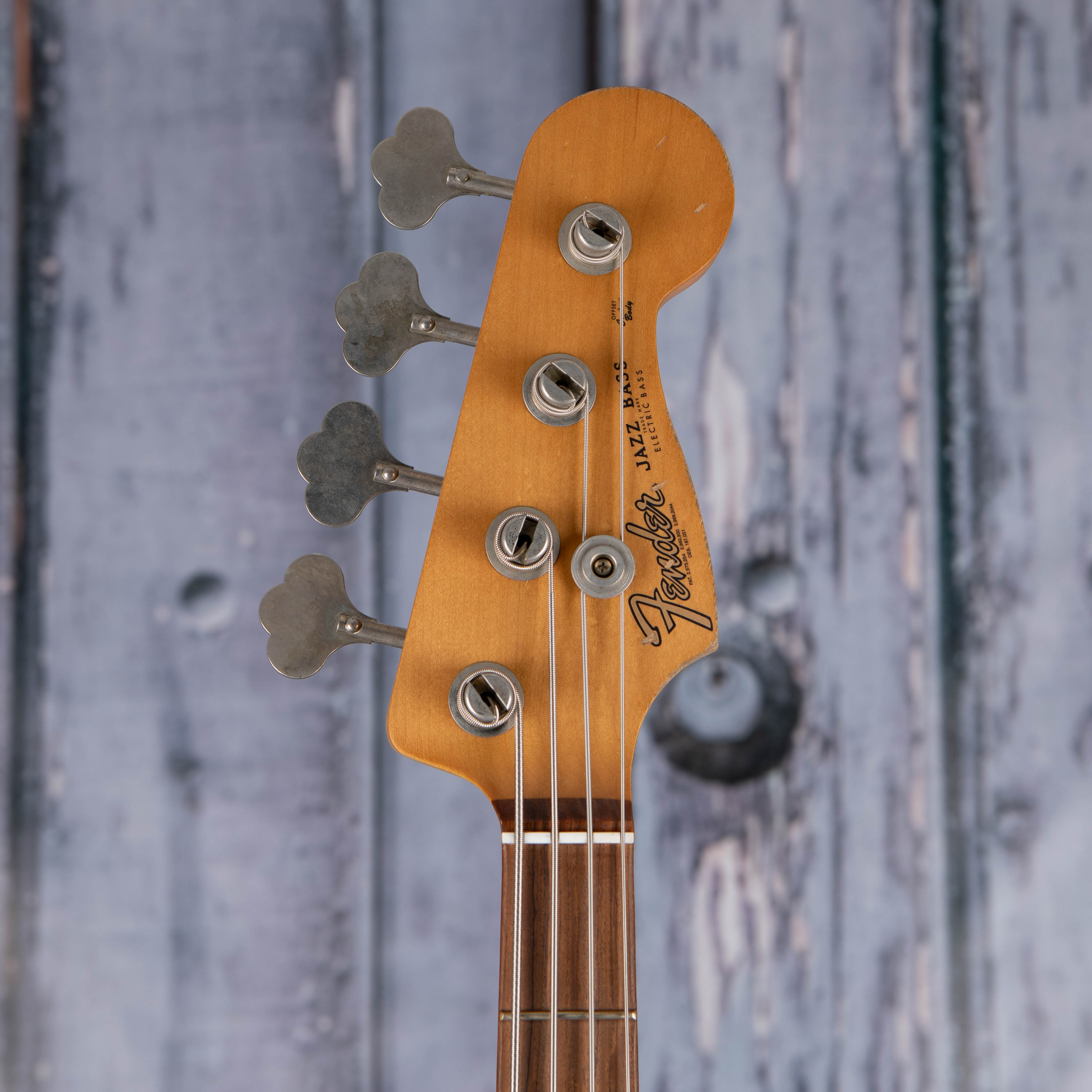 Fender 60th Anniversary Road Worn Jazz Bass Guitar, 3-Color Sunburst, front headstock