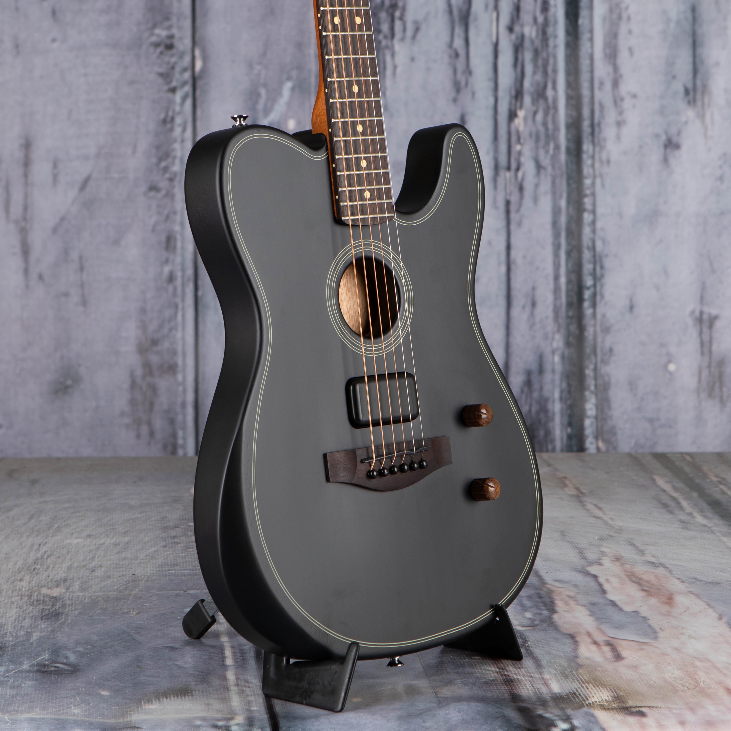 Fender Acoustasonic Standard Telecaster Acoustic/Electric Guitar, Black, angle