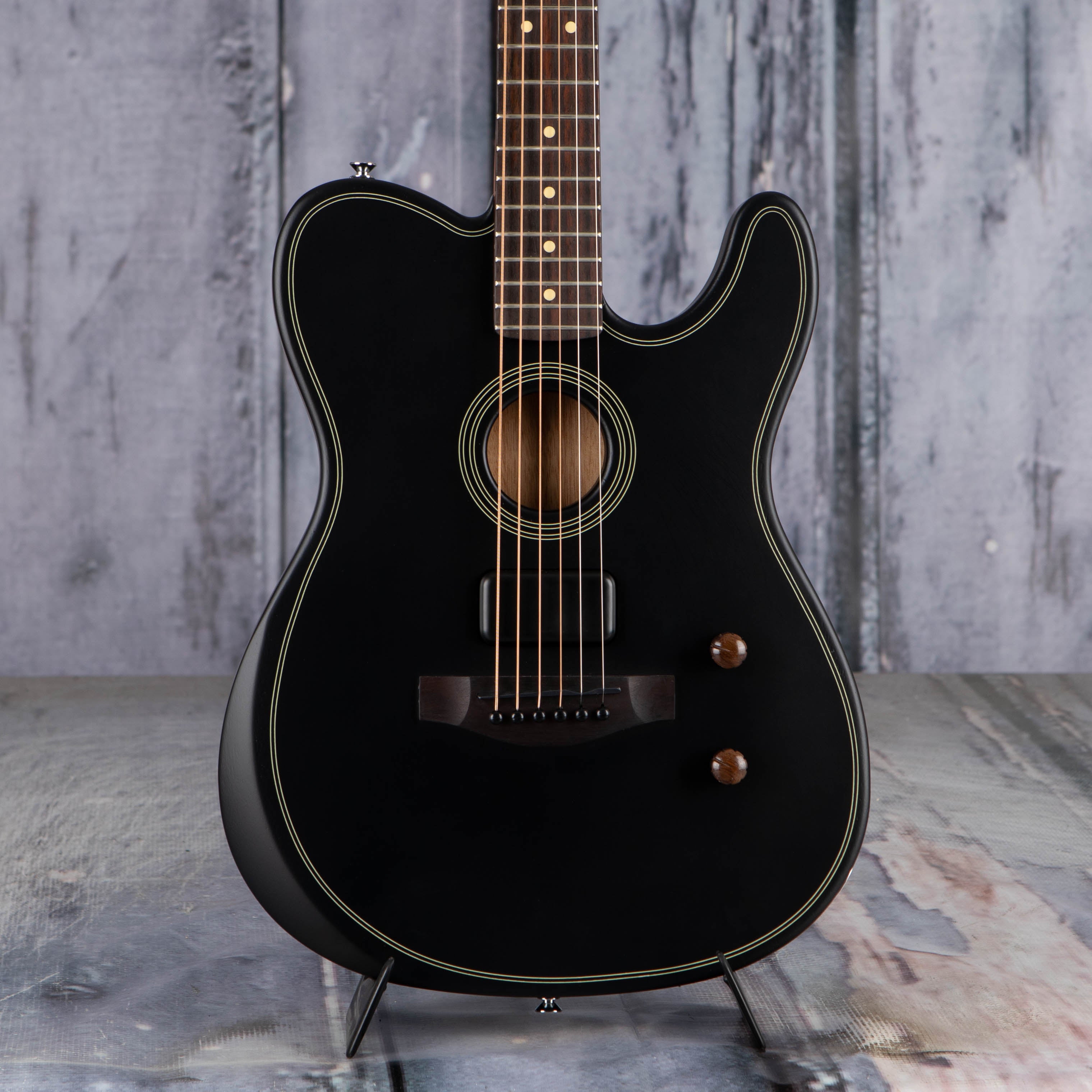 Fender Acoustasonic Standard Telecaster Acoustic/Electric Guitar, Black, front closeup