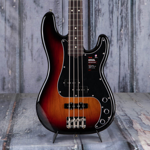 Fender American Performer Precision Bass Guitar, 3-Color Sunburst, front closeup