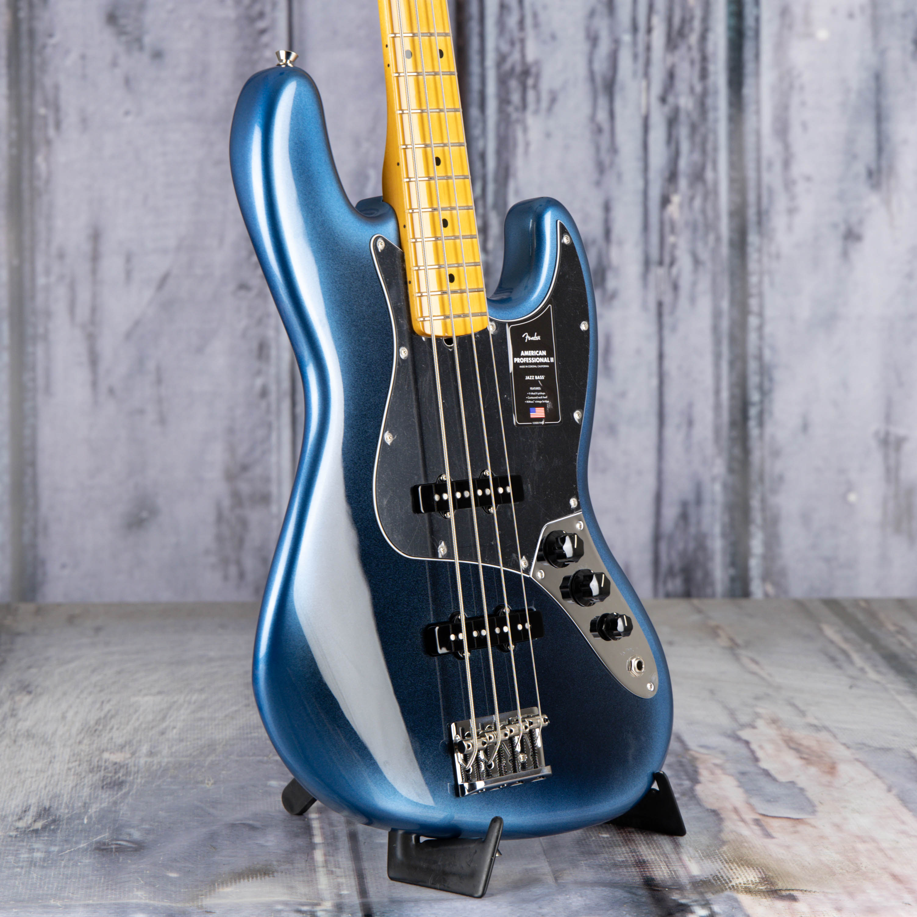 Fender American Professional II Jazz Bass Electric Guitar, Dark Night, angle