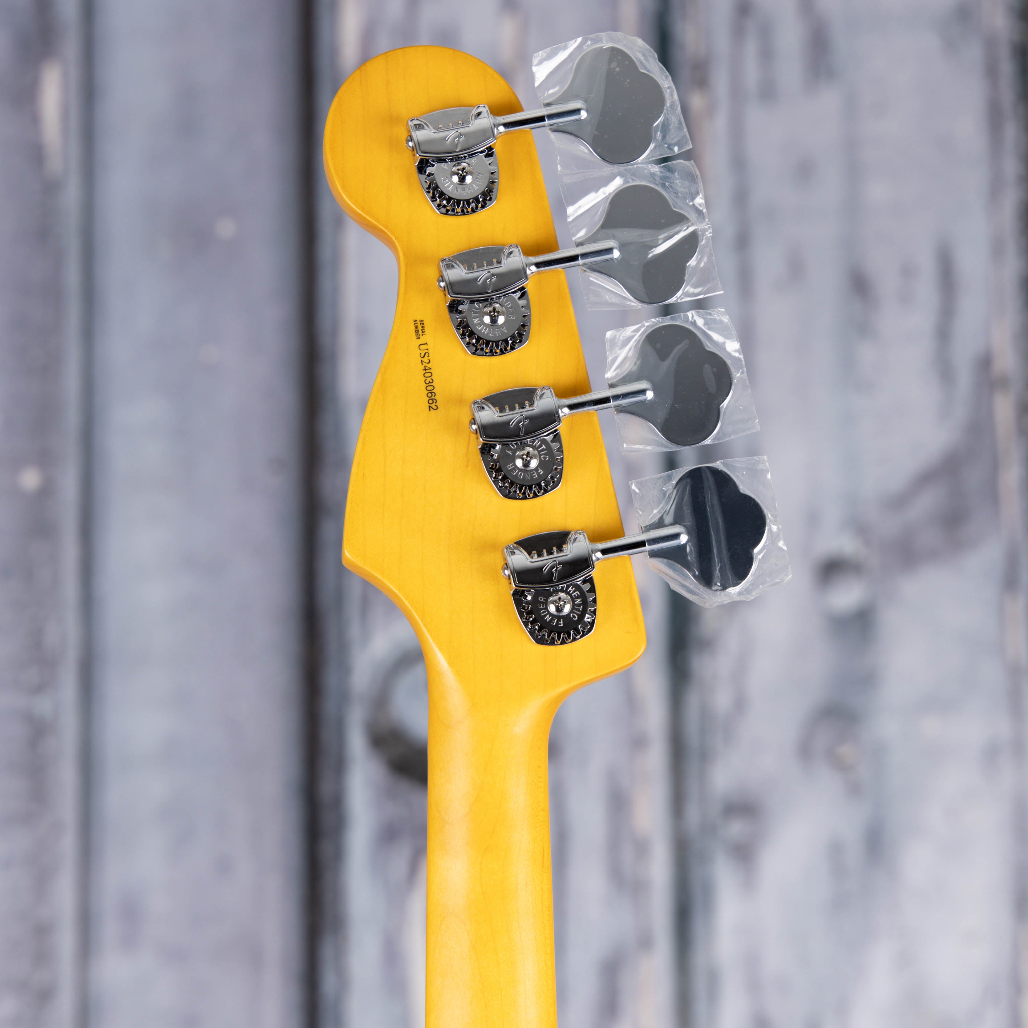 Fender American Professional II Jazz Bass Electric Guitar, Dark Night, back headstock