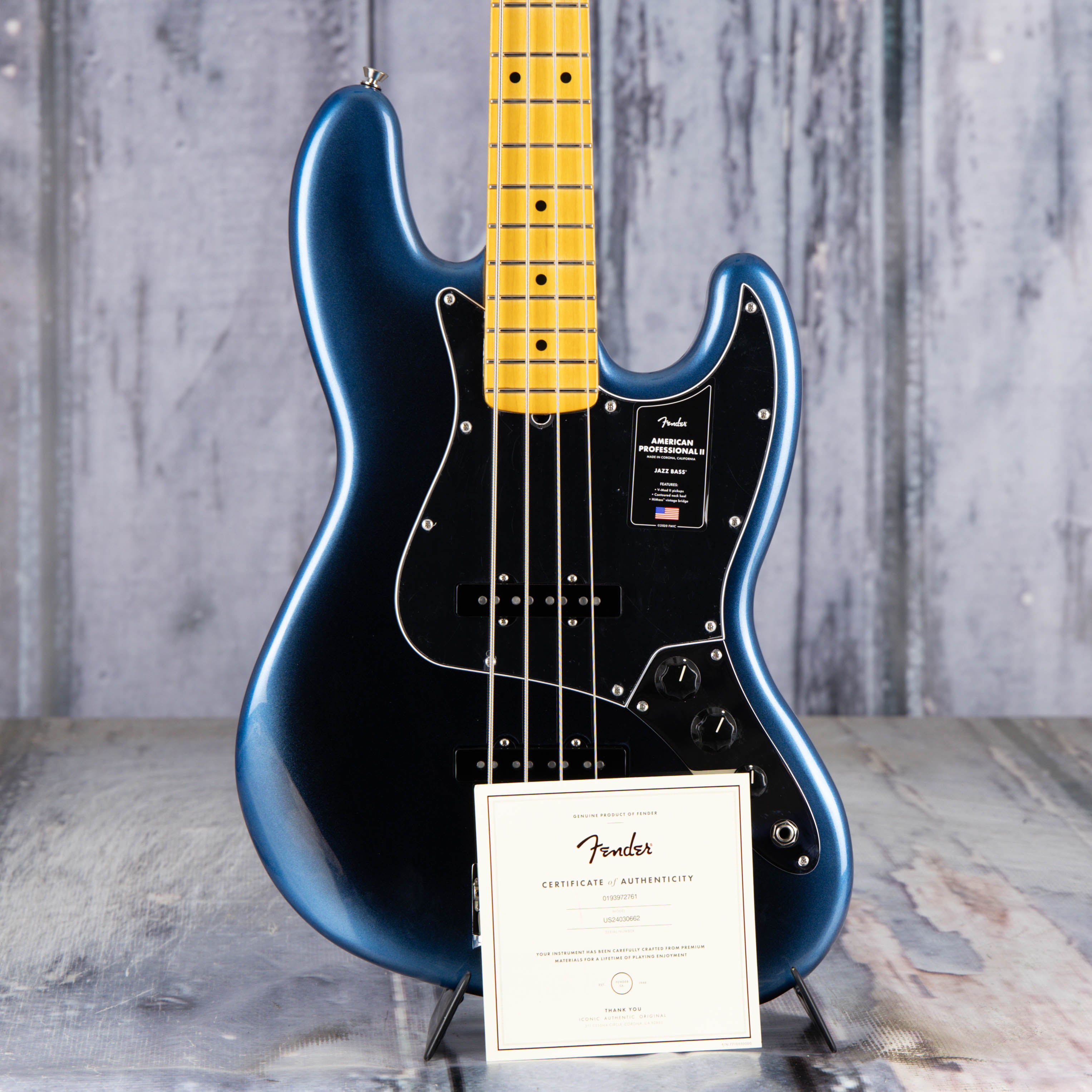 Fender American Professional II Jazz Bass Electric Guitar, Dark Night, coa