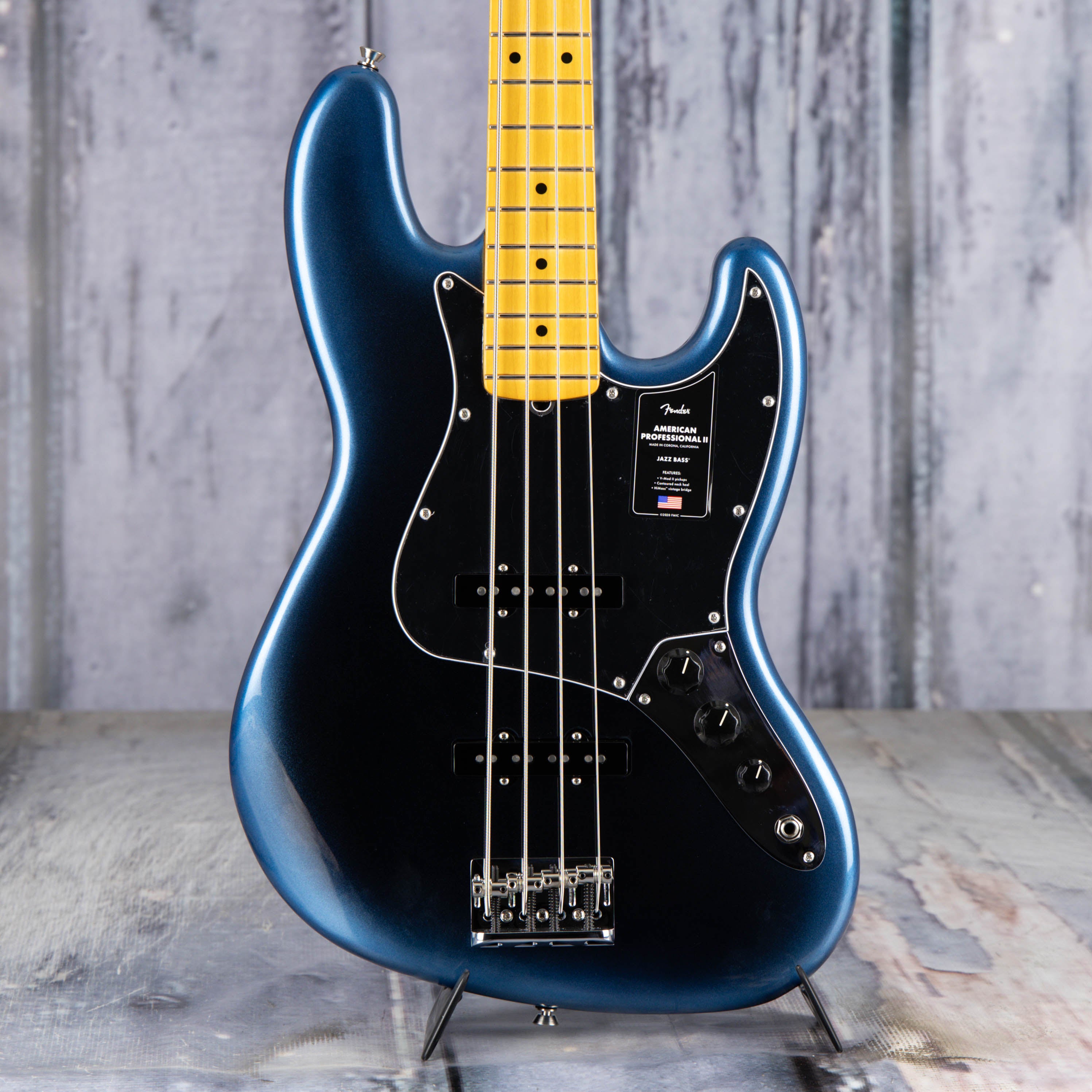 Fender American Professional II Jazz Bass Electric Guitar, Dark Night, front closeup