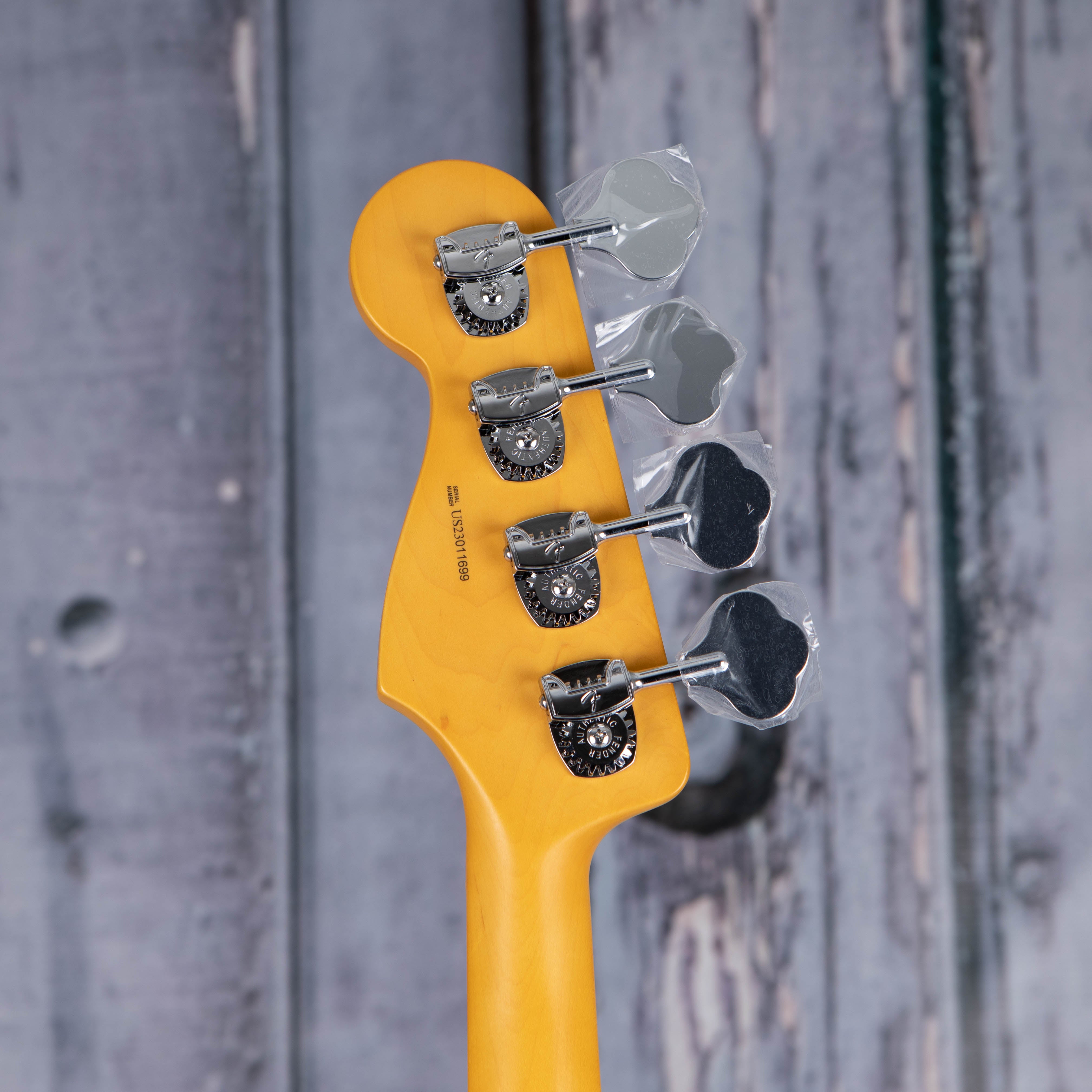 Fender American Professional II Jazz Bass Guitar, 3-Color Sunburst, back headstock