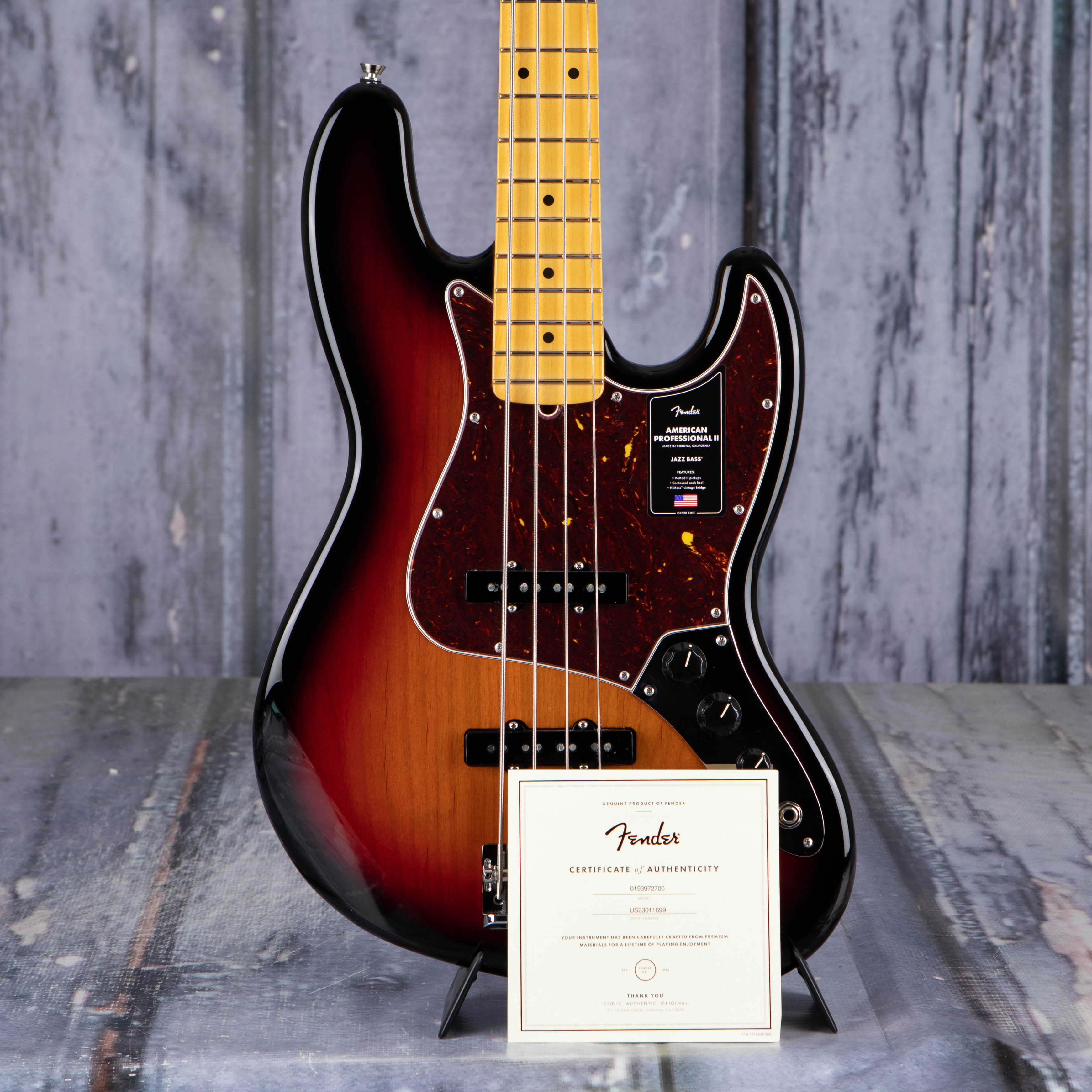 Fender American Professional II Jazz Bass Guitar, 3-Color Sunburst, coa