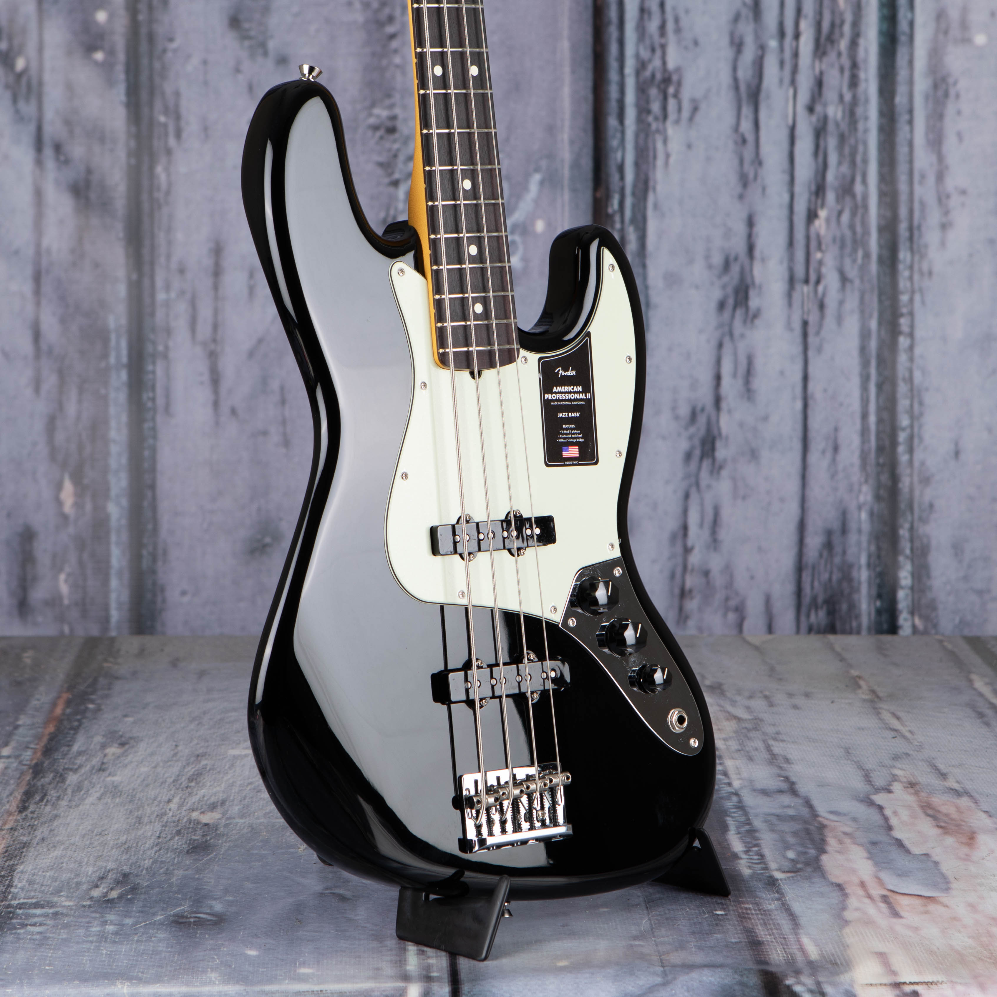 Fender American Professional II Jazz Bass Guitar, Black, angle