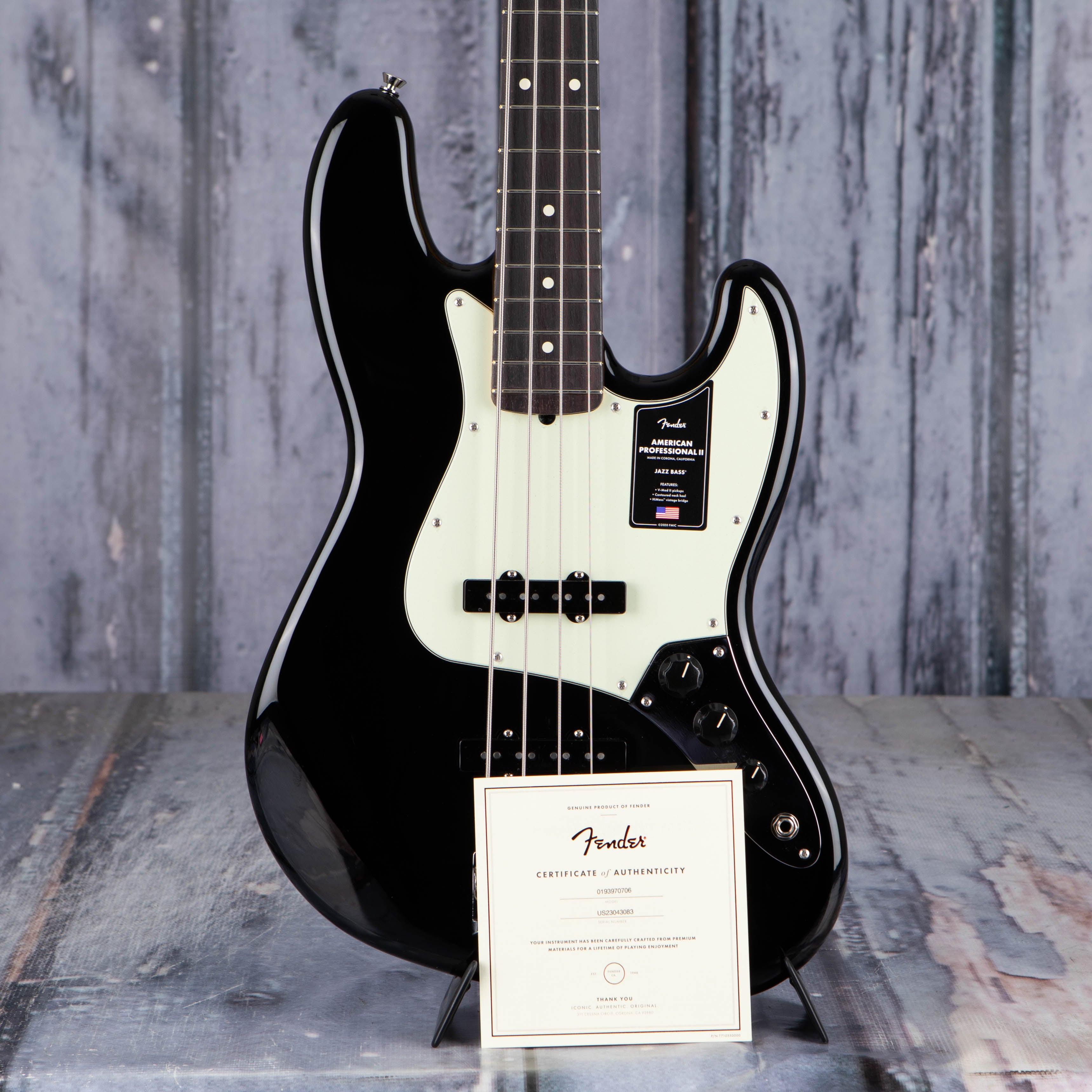 Fender American Professional II Jazz Bass Guitar, Black, coa