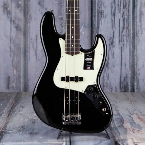 Fender American Professional II Jazz Bass Guitar, Black, front closeup