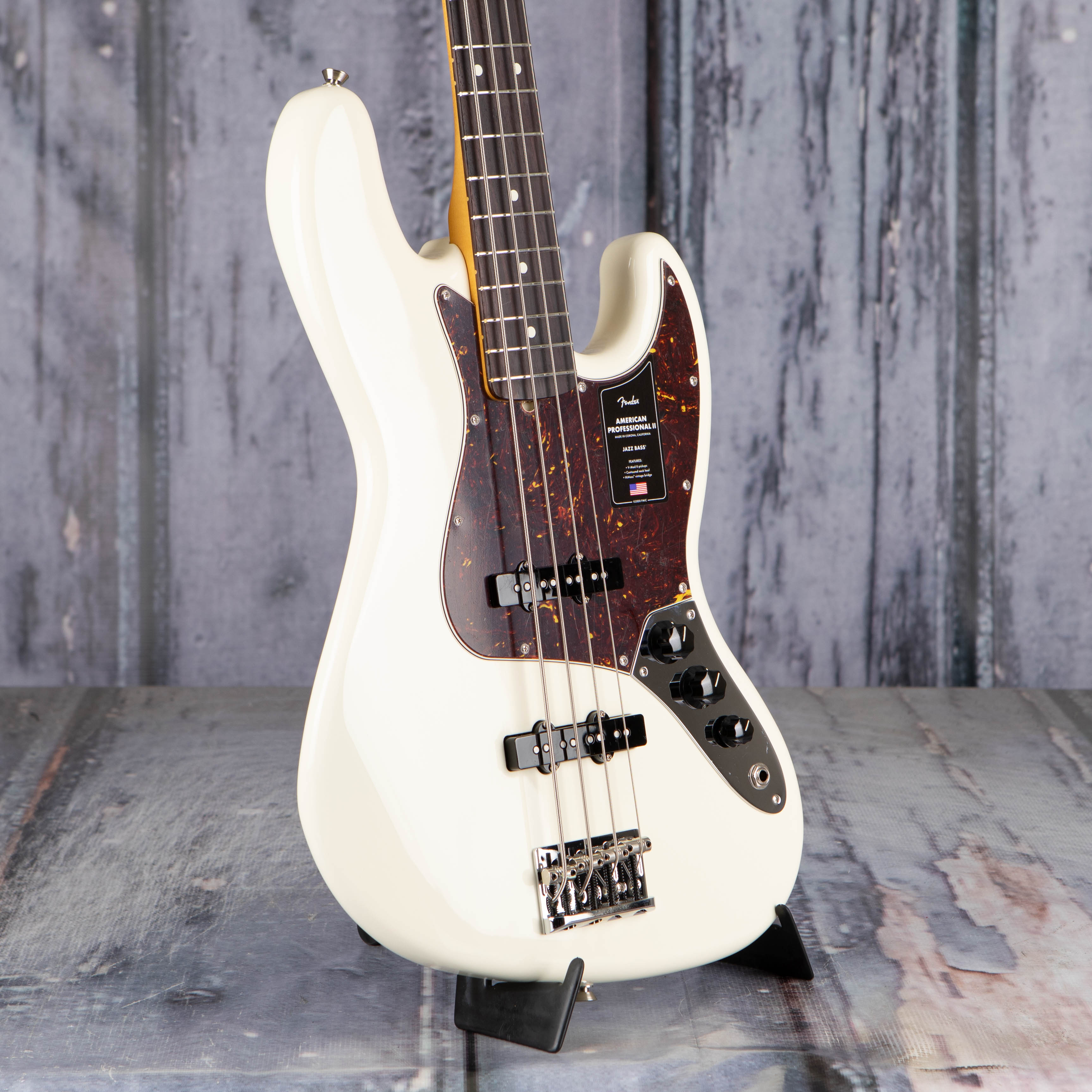 Fender American Professional II Jazz Bass Guitar, Olympic White, angle