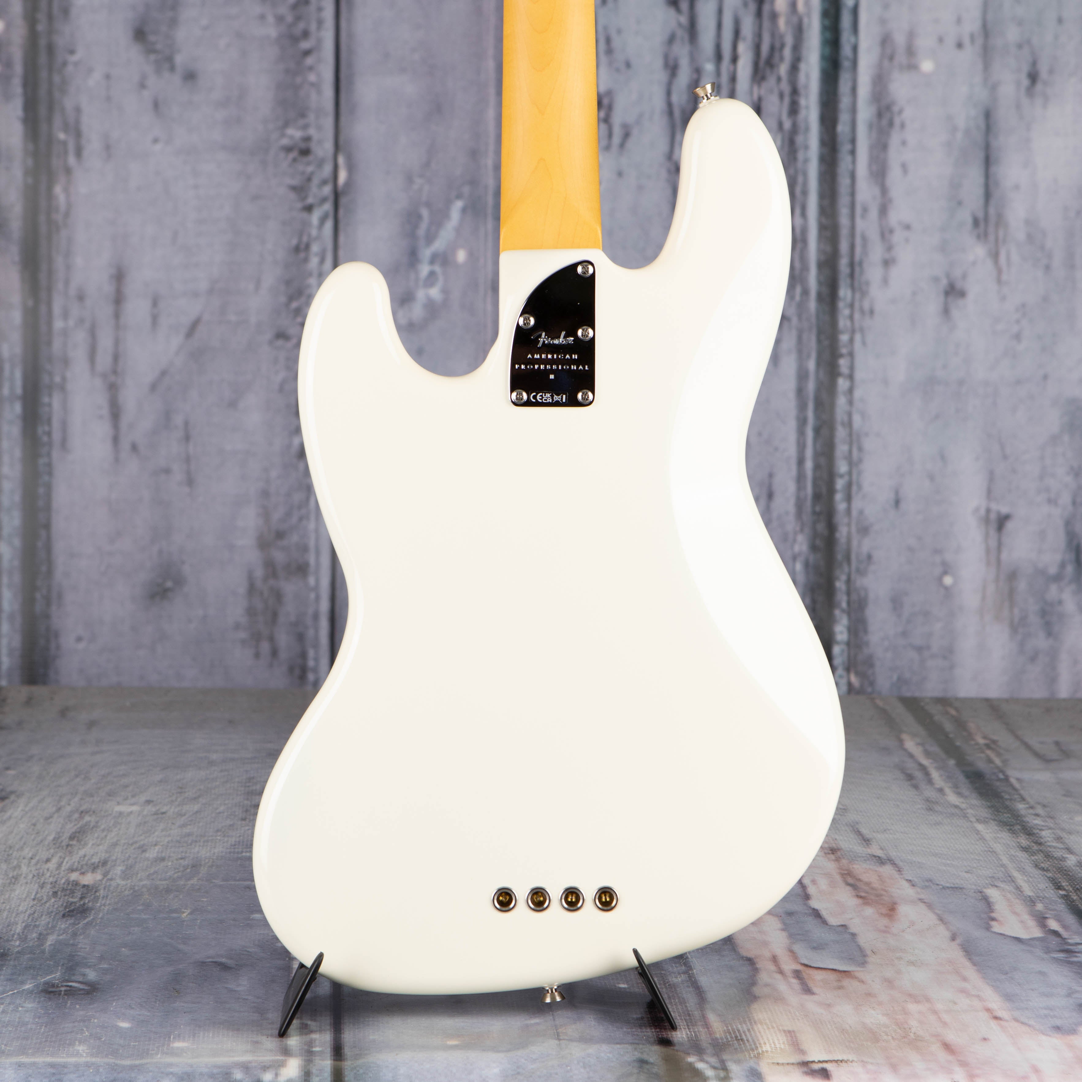 Fender American Professional II Jazz Bass Guitar, Olympic White, back closeup