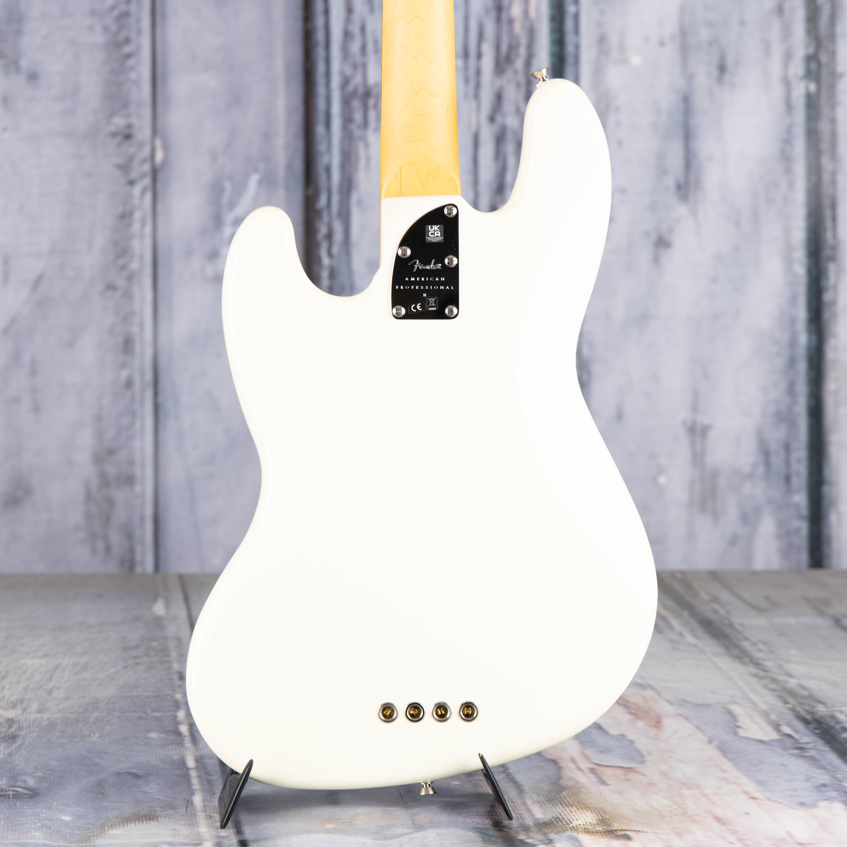 Fender American Professional II Jazz Bass Guitar, Olympic White, back closeup