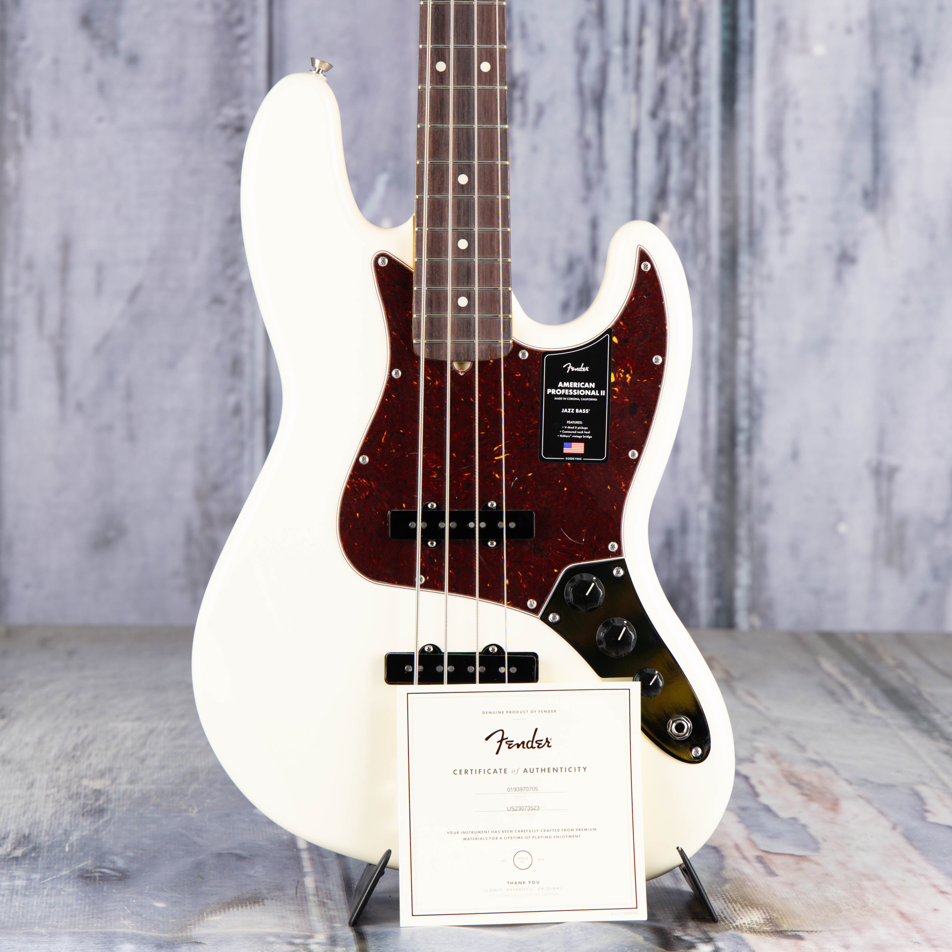 Fender American Professional II Jazz Bass Guitar, Olympic White, coa