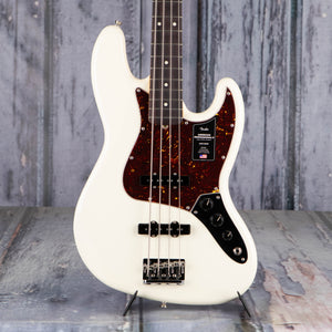 Fender American Professional II Jazz Bass Guitar, Olympic White, front closeup