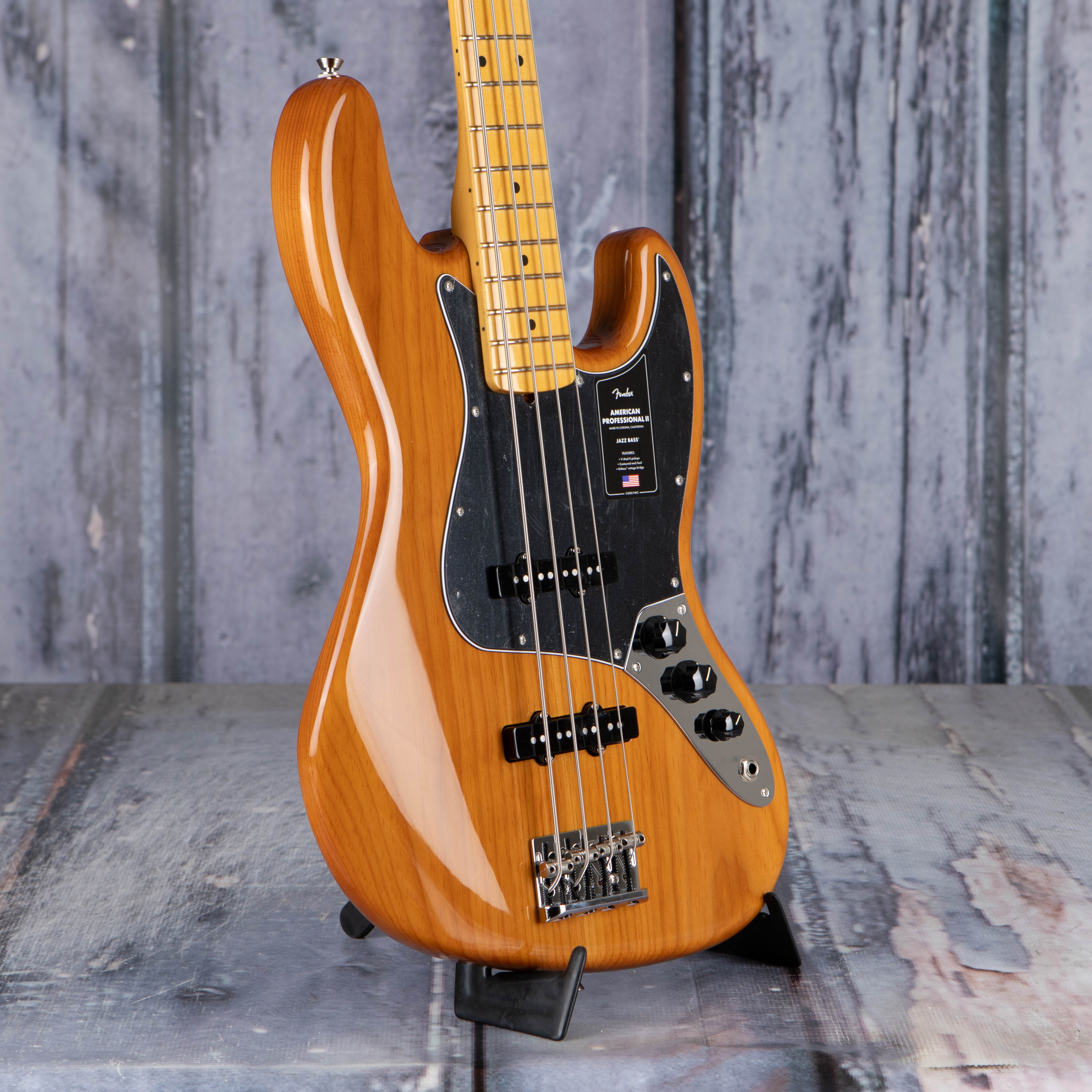 Fender American Professional II Jazz Bass Guitar, Roasted Pine, angle