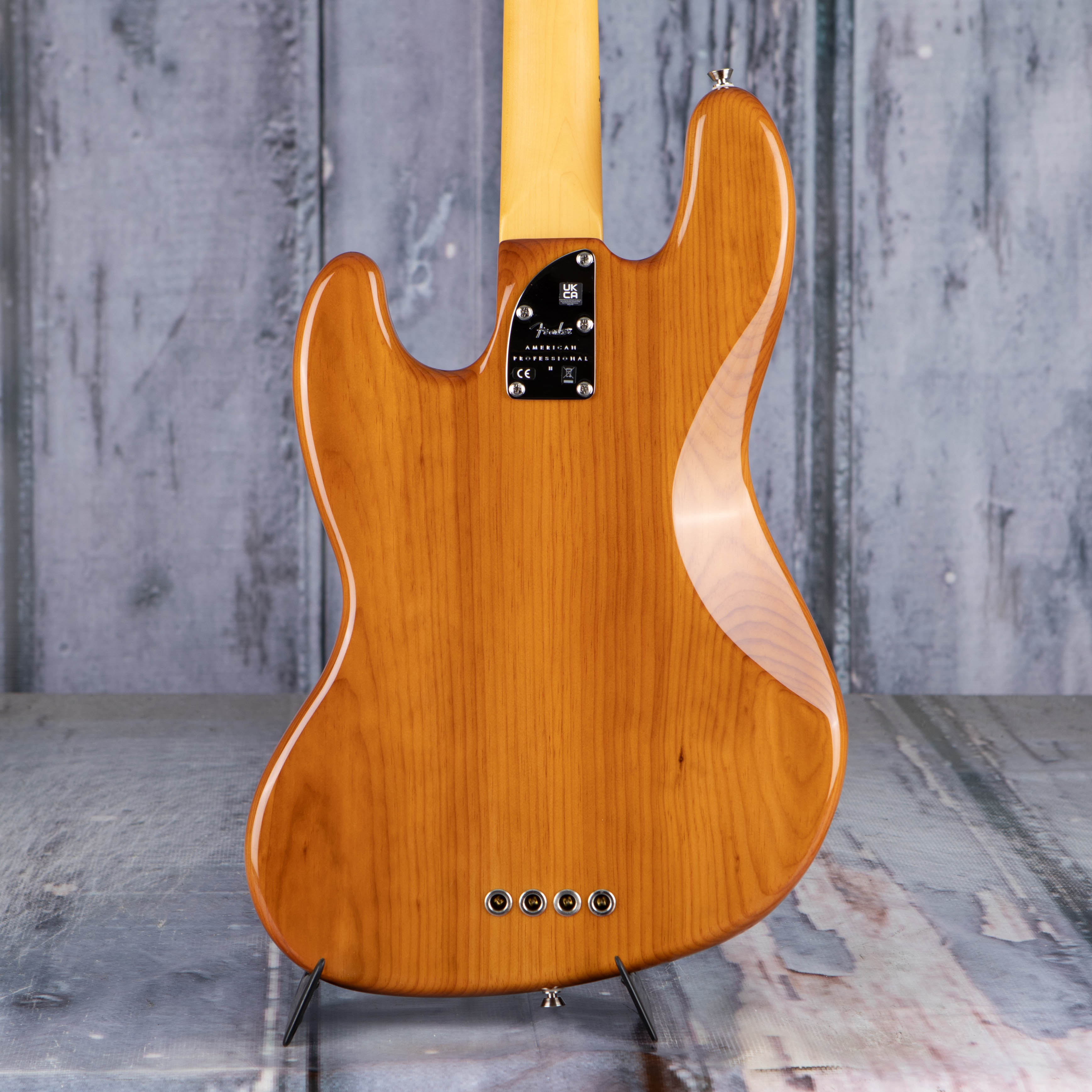 Fender American Professional II Jazz Bass Guitar, Roasted Pine, back closeup
