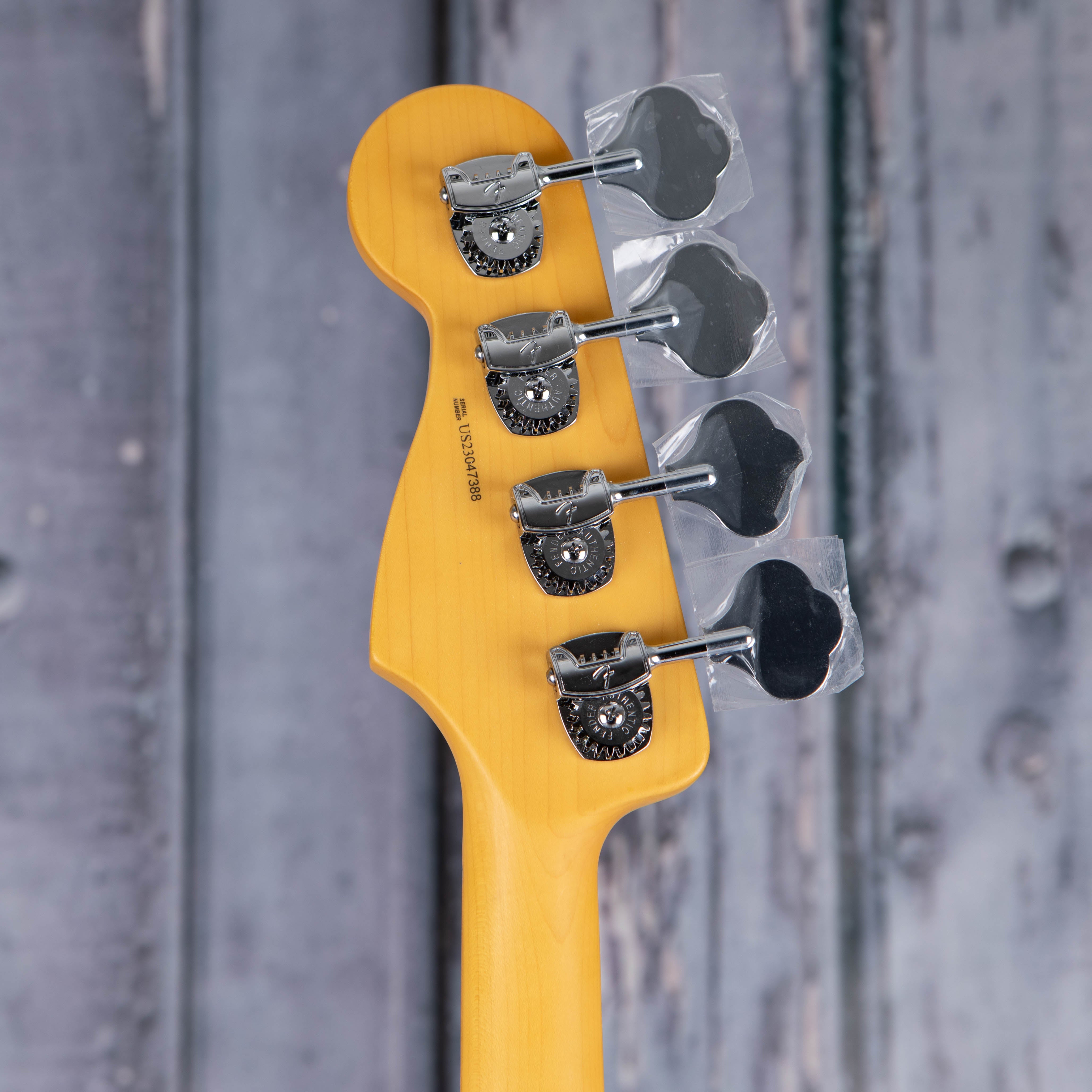 Fender American Professional II Jazz Bass Guitar, Roasted Pine, back headstock