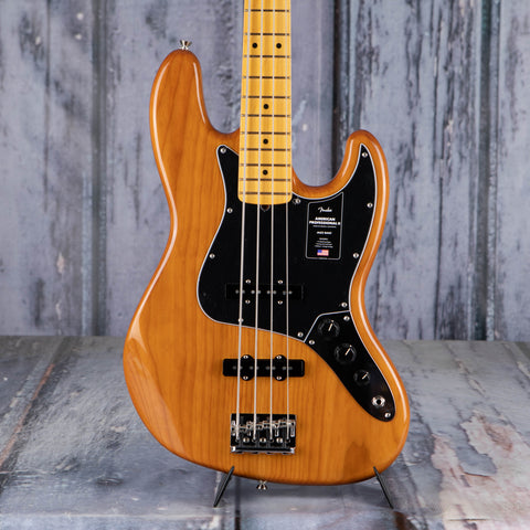 Fender American Professional II Jazz Bass Guitar, Roasted Pine, front closeup