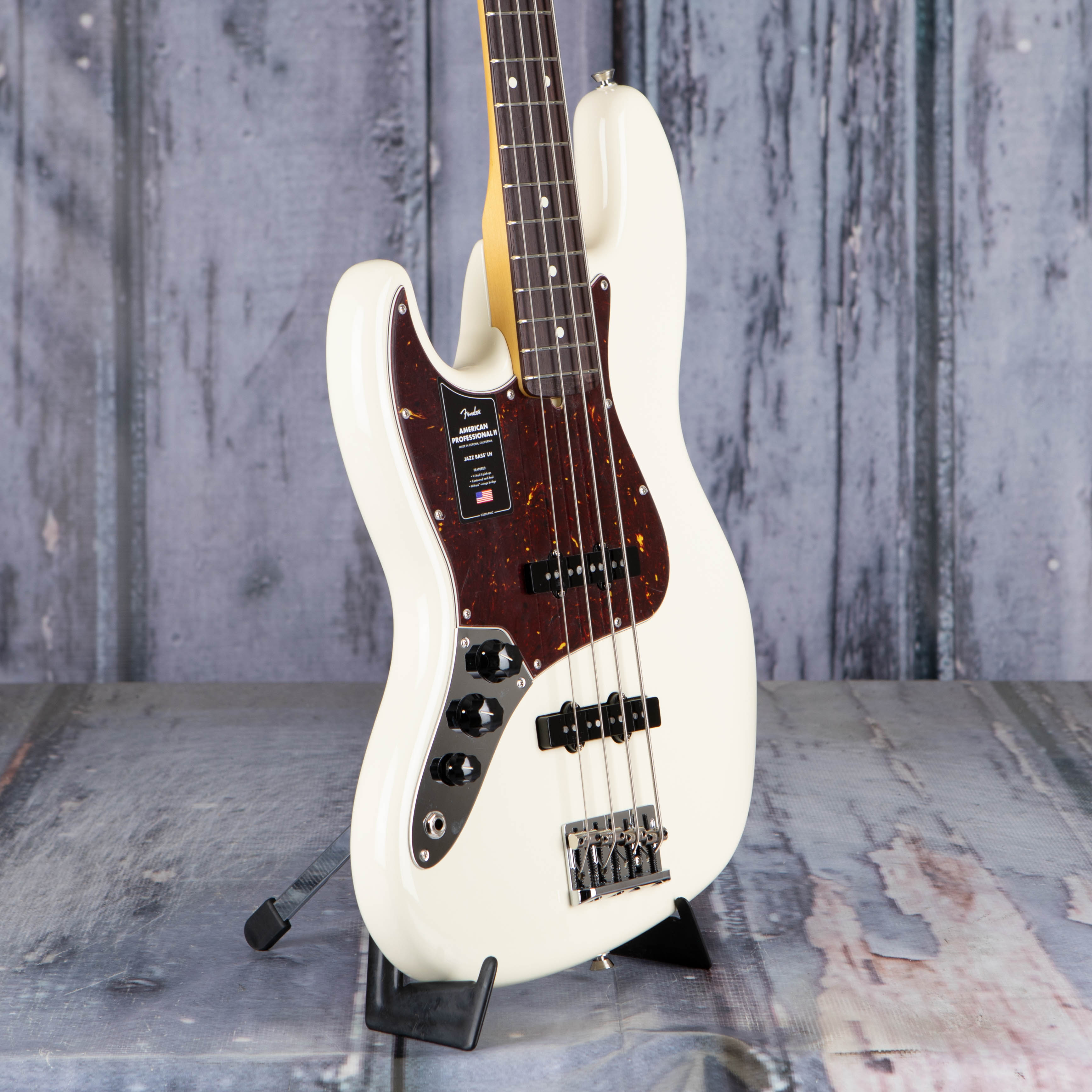 Fender American Professional II Jazz Bass Left-Handed Guitar, Olympic White, angle