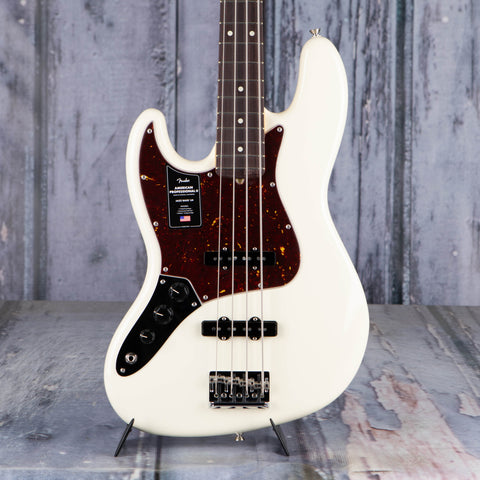 Fender American Professional II Jazz Bass Left-Handed Guitar, Olympic White, front closeup