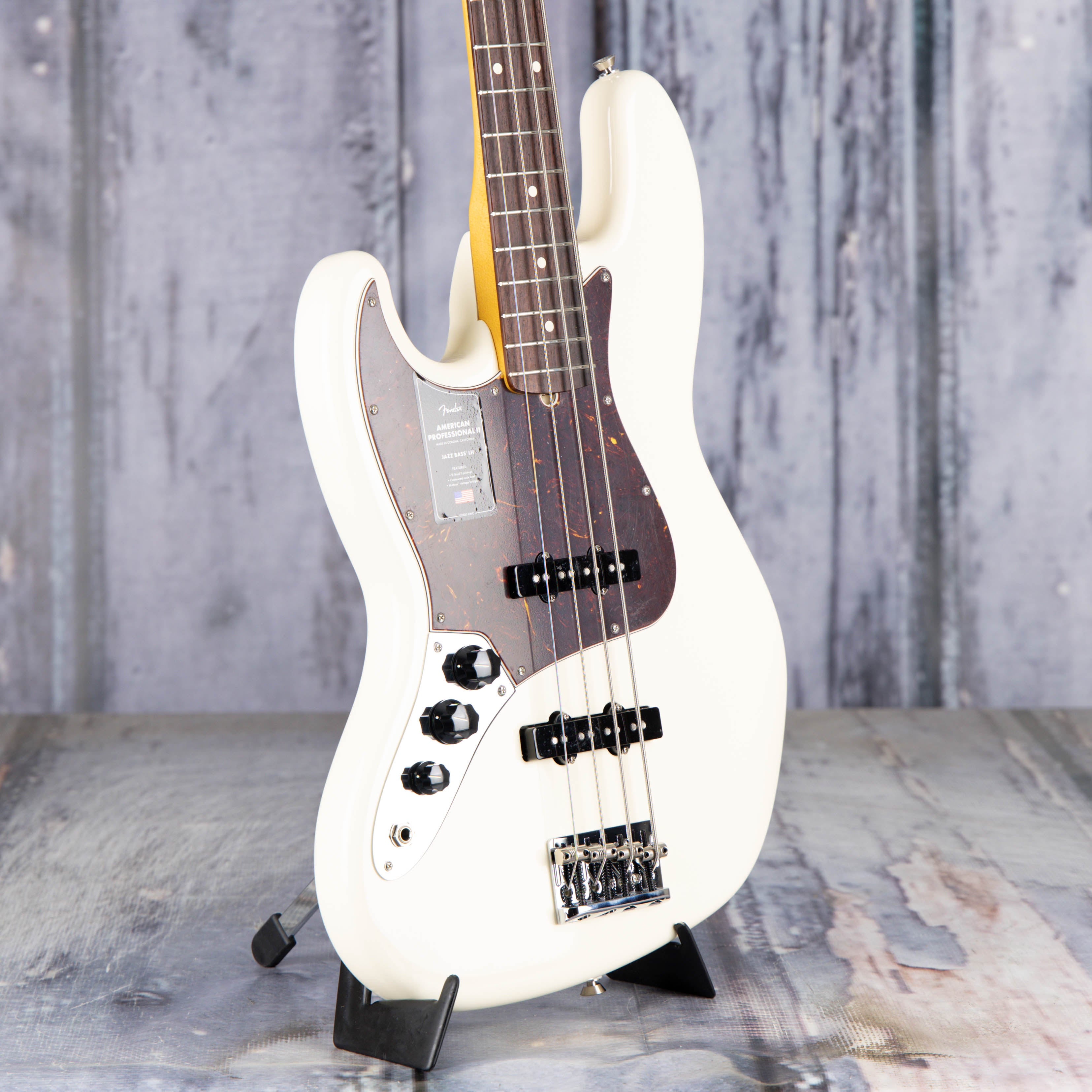 Fender American Professional II Jazz Bass Left-Handed Guitar, Olympic White, angle